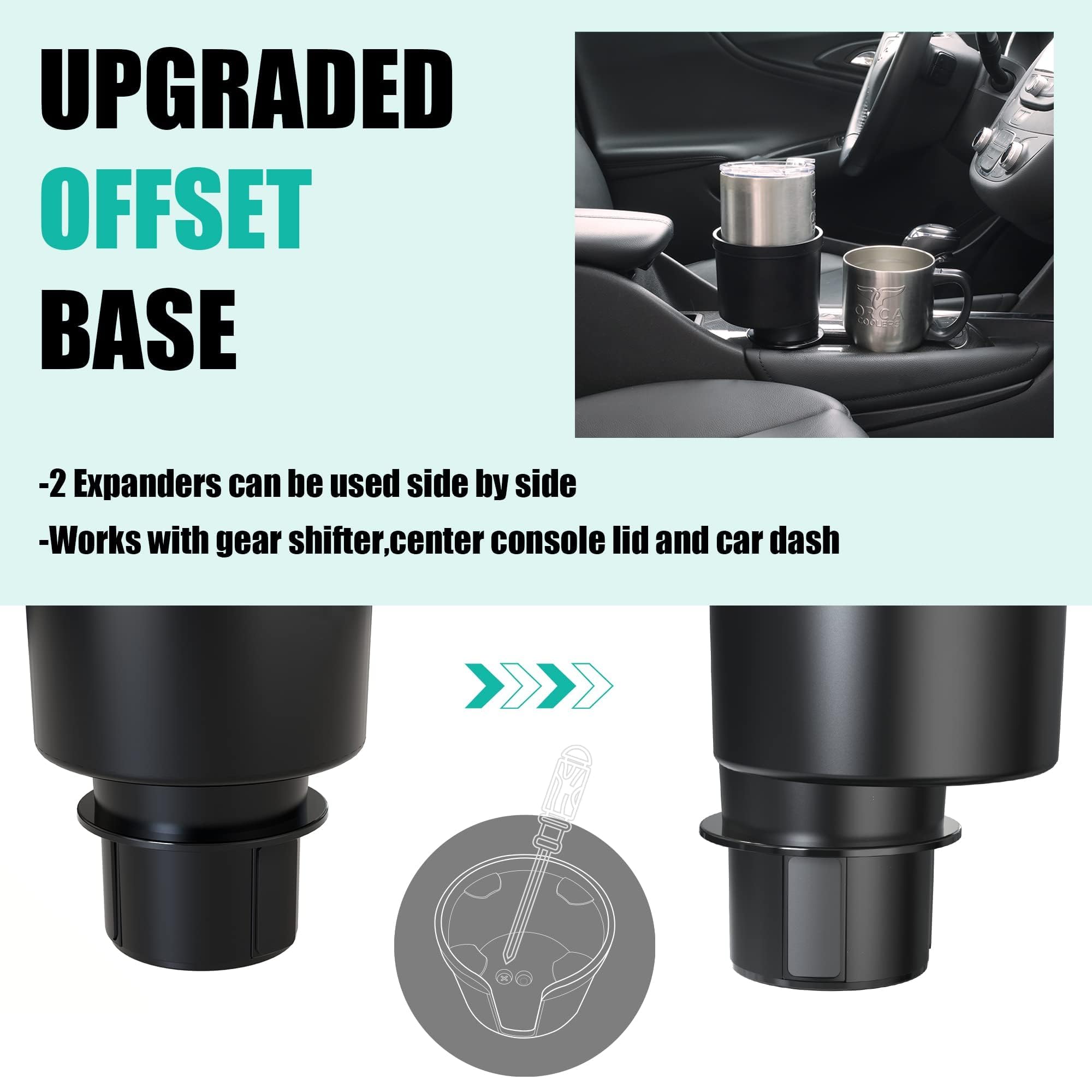 Upgraded Large Cup Holder Expander For Car With Offset Expandable Base Compatible With Yeti Mug10/14Oz Yeti Rambler 24/26/36/46Oz Hydro Flasks 32/40Oz Other Large Bottles In 3.4-4 Diameter