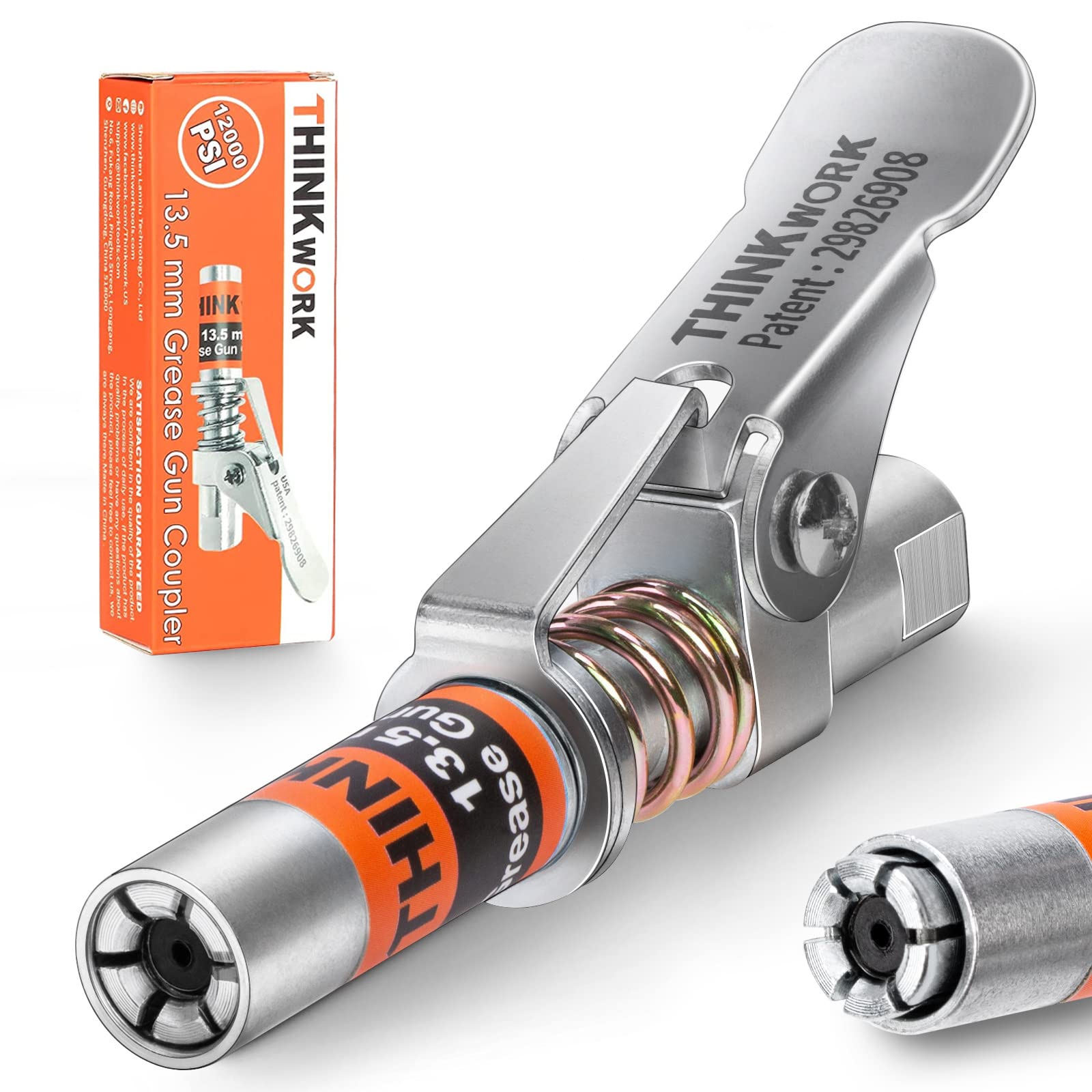 Thinkwork Grease Gun Coupler, 0.53' Grease Gun Tips, Strong Lock On Greases Gun Couplers, 12000 Psi Quick Release Grease Coupler, Compatible With All Grease Guns 1/8' Npt Grease Gun Fitting