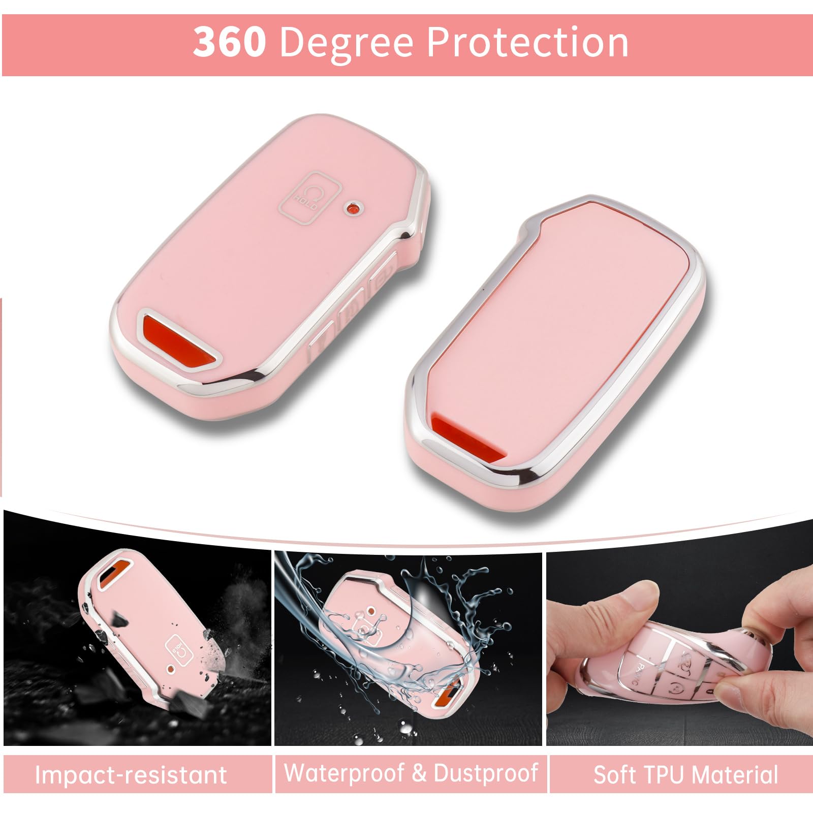 Pangpai Pink Key Fob Cover for Kia, Soft TPU Key Case Protection with Bling Keychain Fit for Kia Cerato Ceed Forte NIRO Sorento