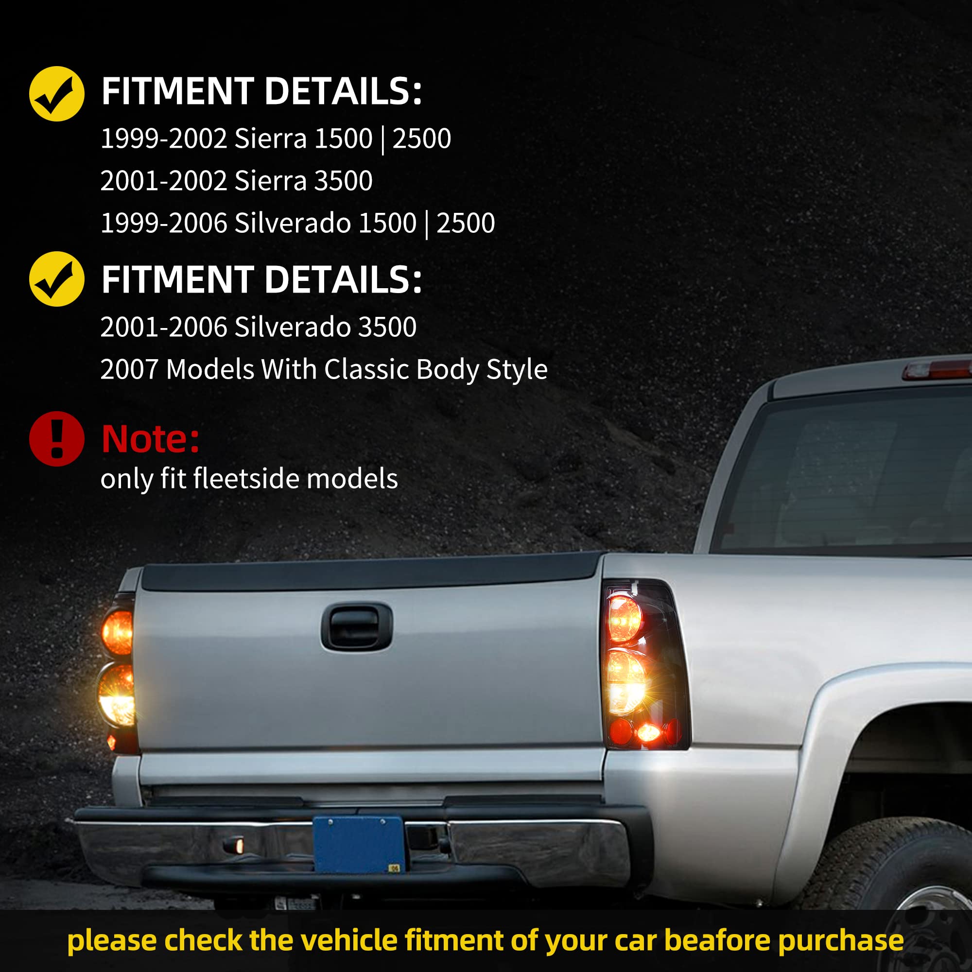 Dwvo Taillights Tail Lamps Compatible With Chevy Chevrolet Silverado 1500 2500 3500 1999-2006 & 2007 With Classic Body Style Gmc