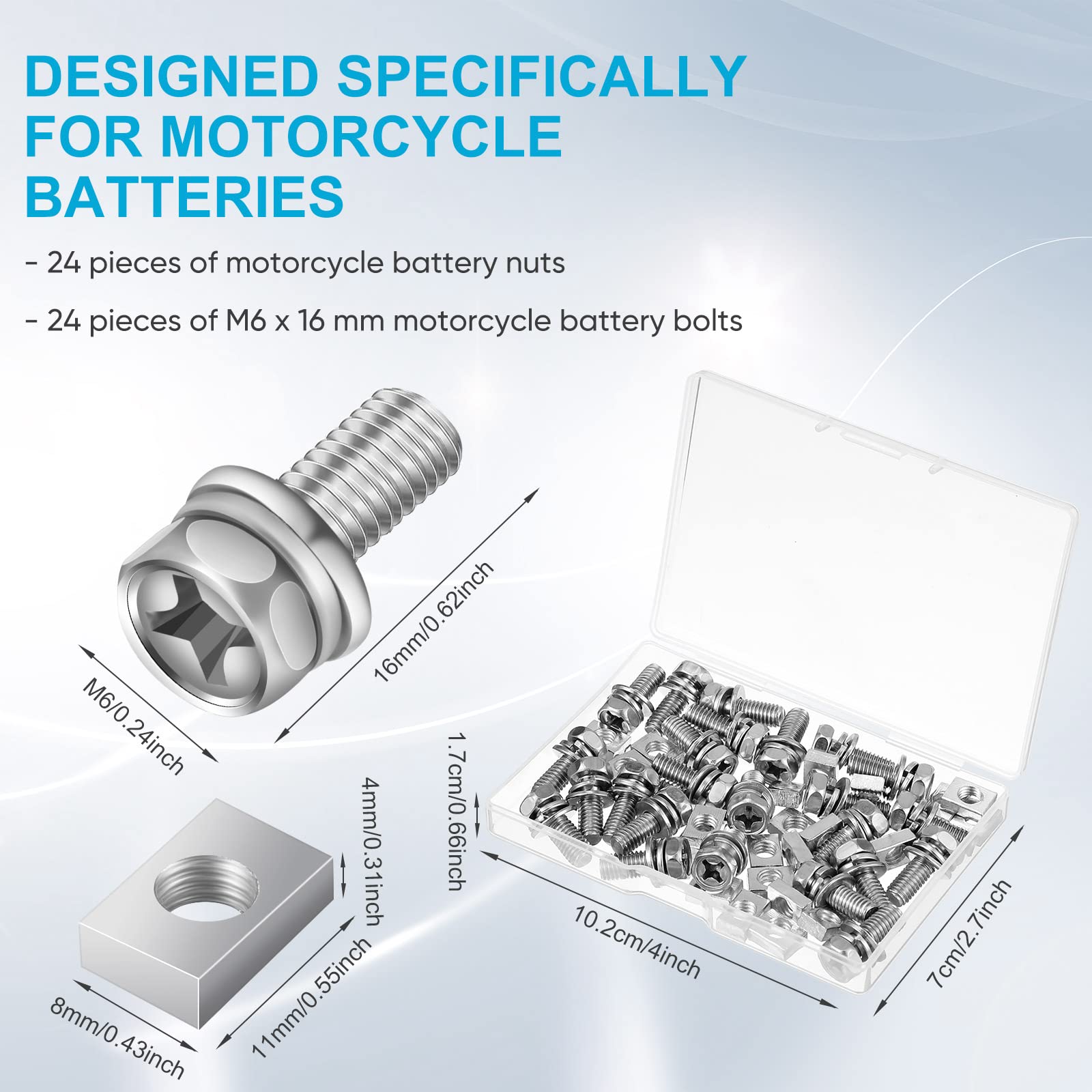 48 Pack Motorcycle Battery Terminal Bolt Square Nut Kit M6 X 16Mm Motorcycle Battery Bolts Battery Terminal Nuts Stainless Steel Battery Screw And Nut For Motorcycle Atv Bike Scooter Part Accessories