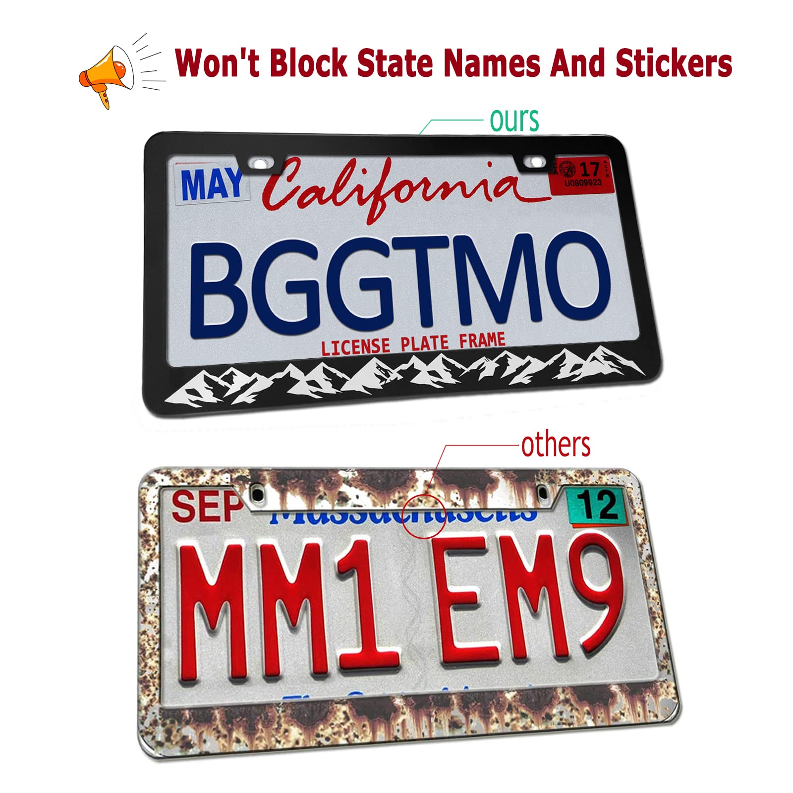 Bggtmo Mountains License Plate Frame- Black Aluminum Car Tag Cover Holder With Stainless Steel Screws Caps, Snow Mountain Tree D