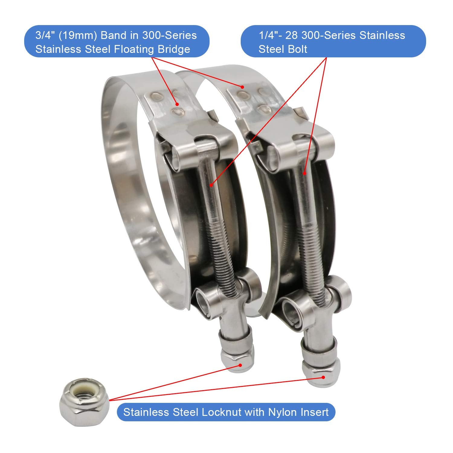 Roadformer 4'' T-Bolt Hose Clamp - Working Range 108Mm - 116Mm For 4'' Hose Id, Stainless Steel Bolt, Stainless Steel Band Float