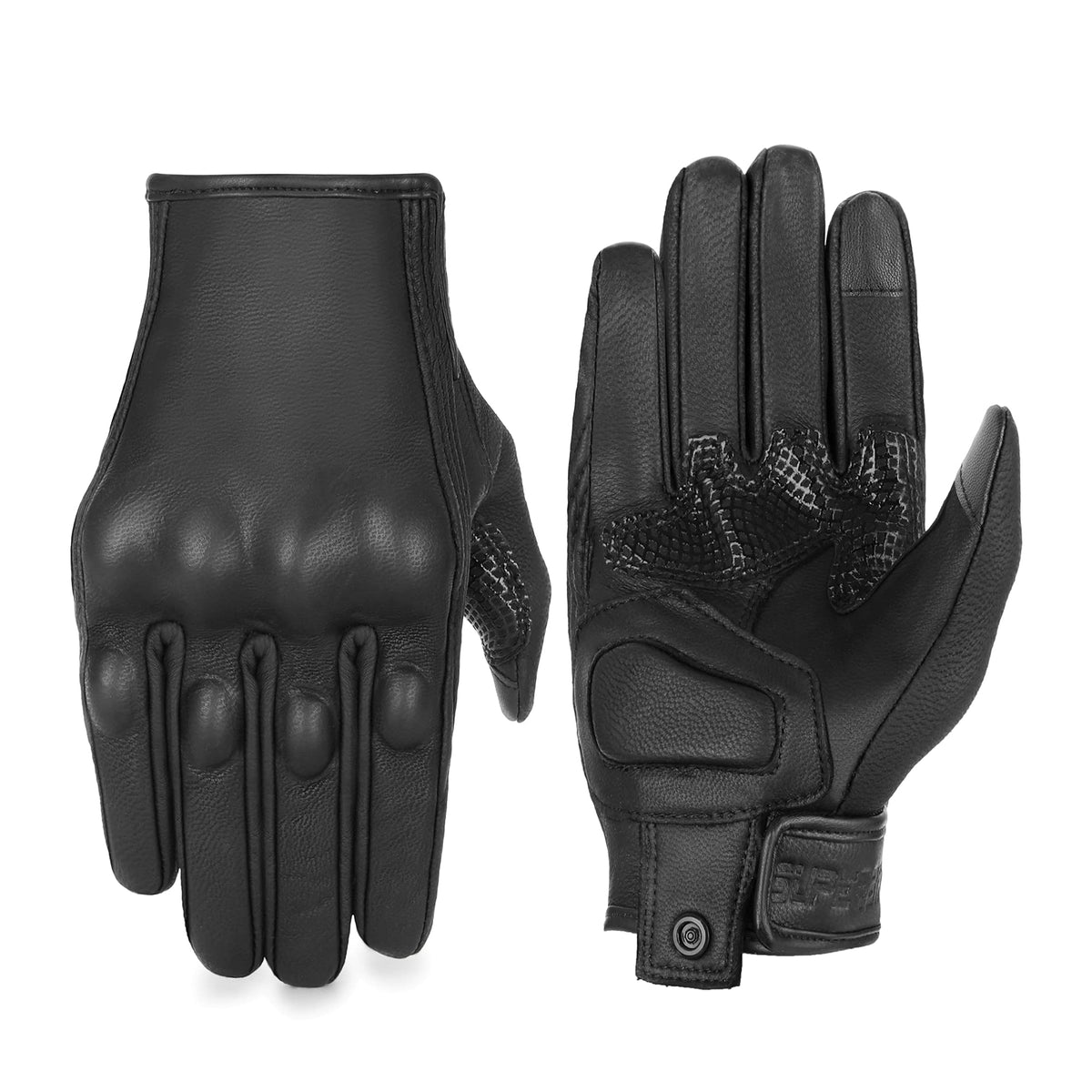 Women’ S Leather Motorcycle Gloves Touchscreen Ladies Motorbike Gloves (Black Leather,Non-Perforated M)