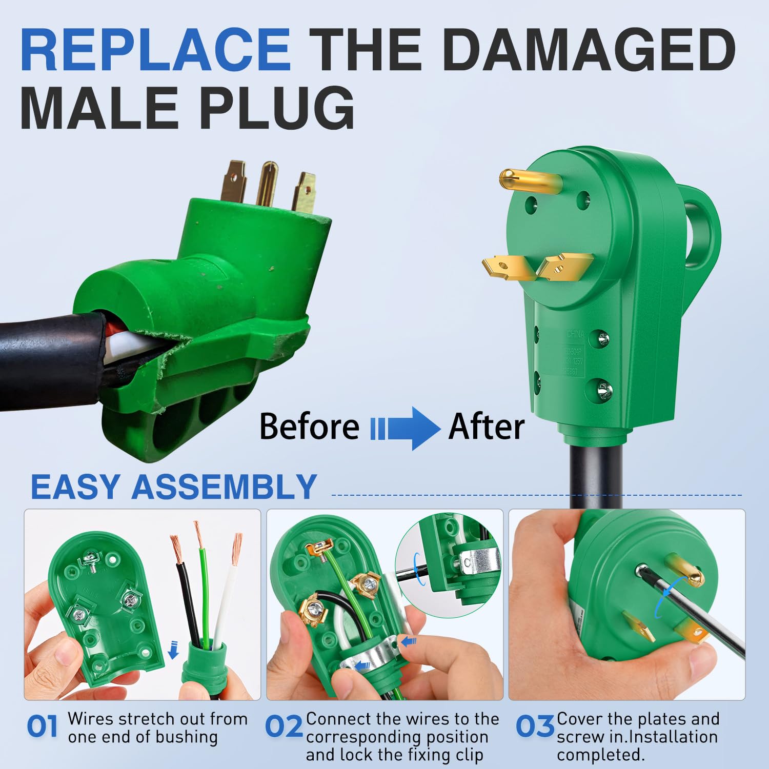 Nilight 30 Amp Rv Male And Female Plug Set 125 Volt Heavy Duty Tt-30P And Tt-30R Receptable Etl Listed For Electrical Camper Car