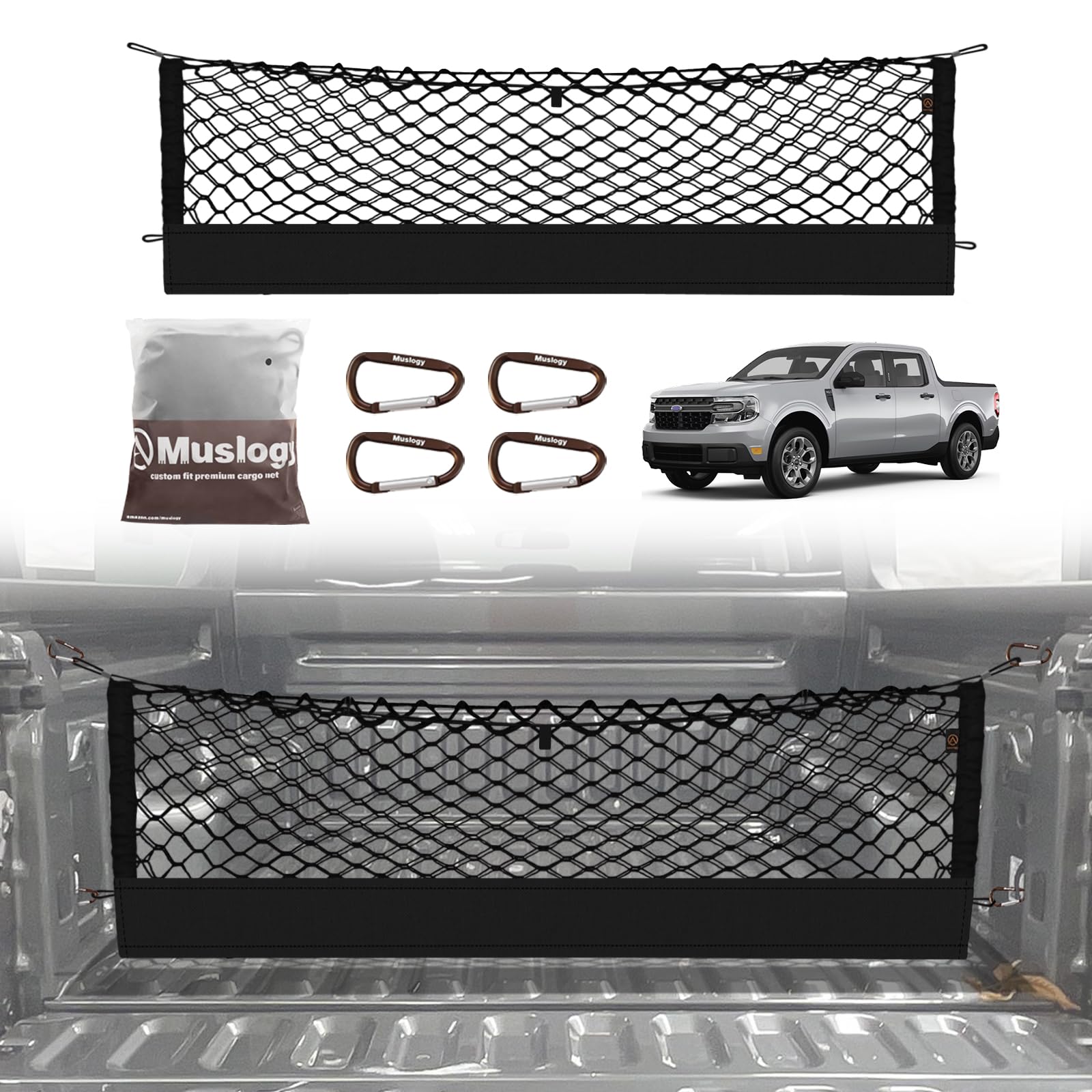 Muslogy Truck Bed Cargo Net Compatible With 2022-2024 2025 Ford Maverick Accessories Envelope Style Bed Net Trunk Organizer - Up