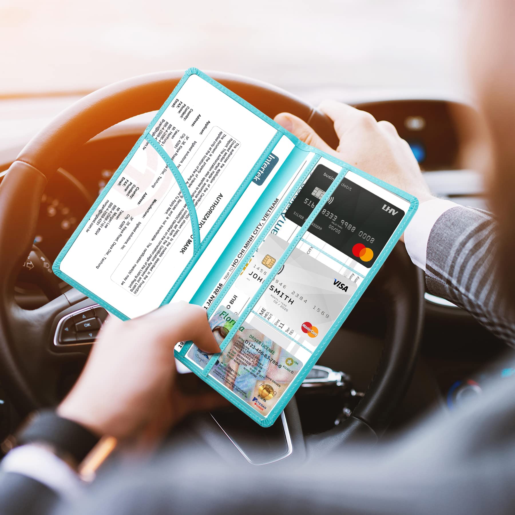 Dalueery.H Car Registration And Insurance Holder Registration And Insurance Card Holder Car Essentials For Women(Green)