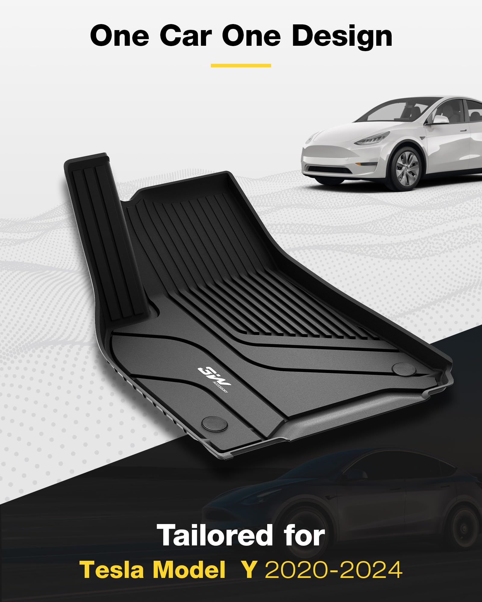 3W Floor Mats With Front Carpet On Top Fit For Tesla Model Y 2020-2024 All-Weather Tpe Full Set Floor Liners And Cargo Liner Mat