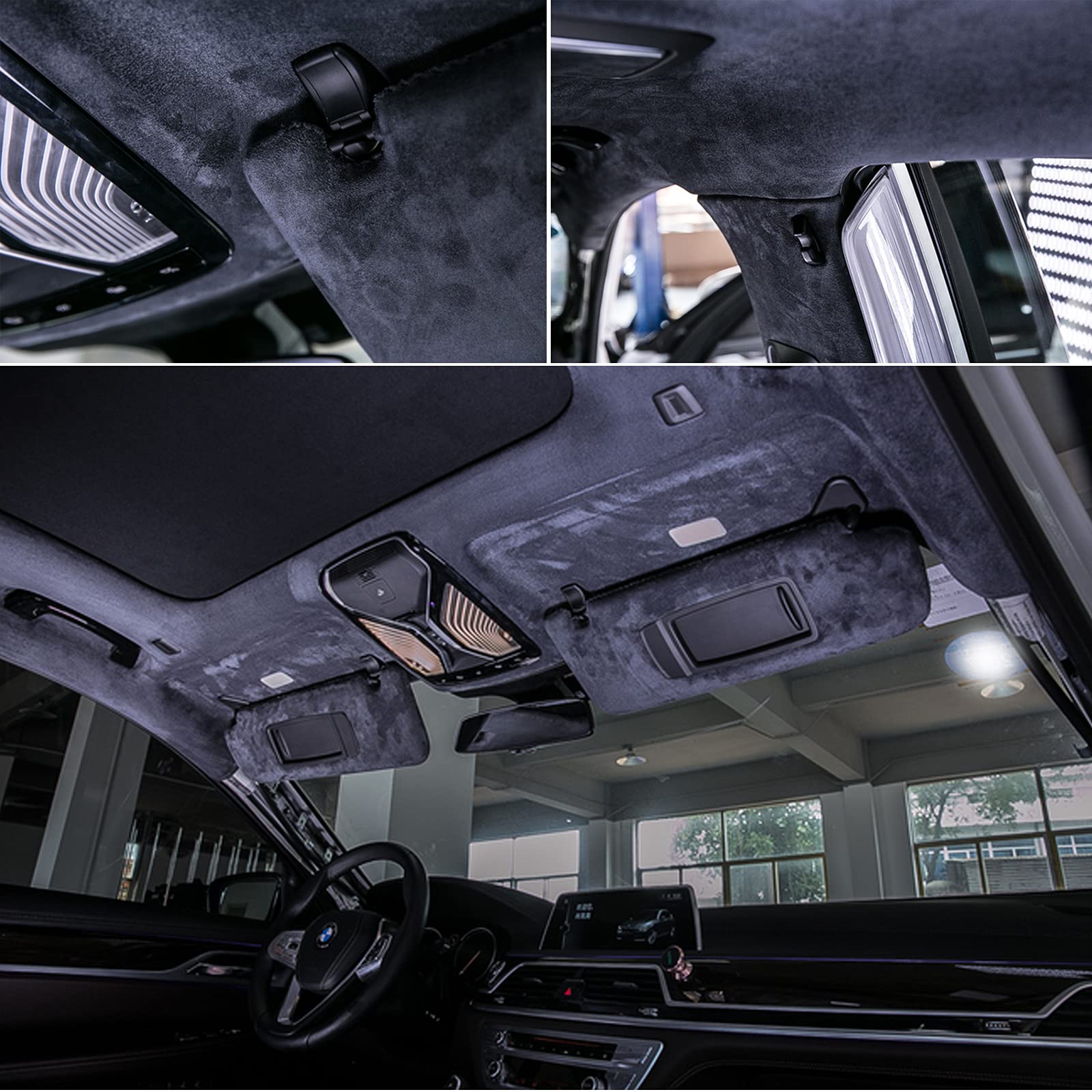 Car Elements Suede Headliner Fabric With Foam Backing 60'' W  96'' L Charcoal Auto Suede Headliner Material Car Roof Upholstery