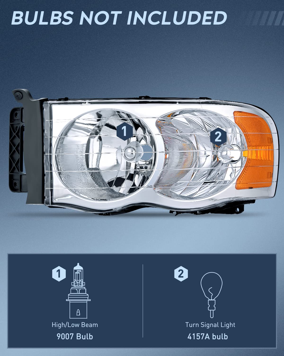 Nilight 2002 2003 2004 2005 Ram 1500 2500 3500 Headlight Assembly Chrome Housing Amber Corner Clear Lens Headlamp Replacement Dr