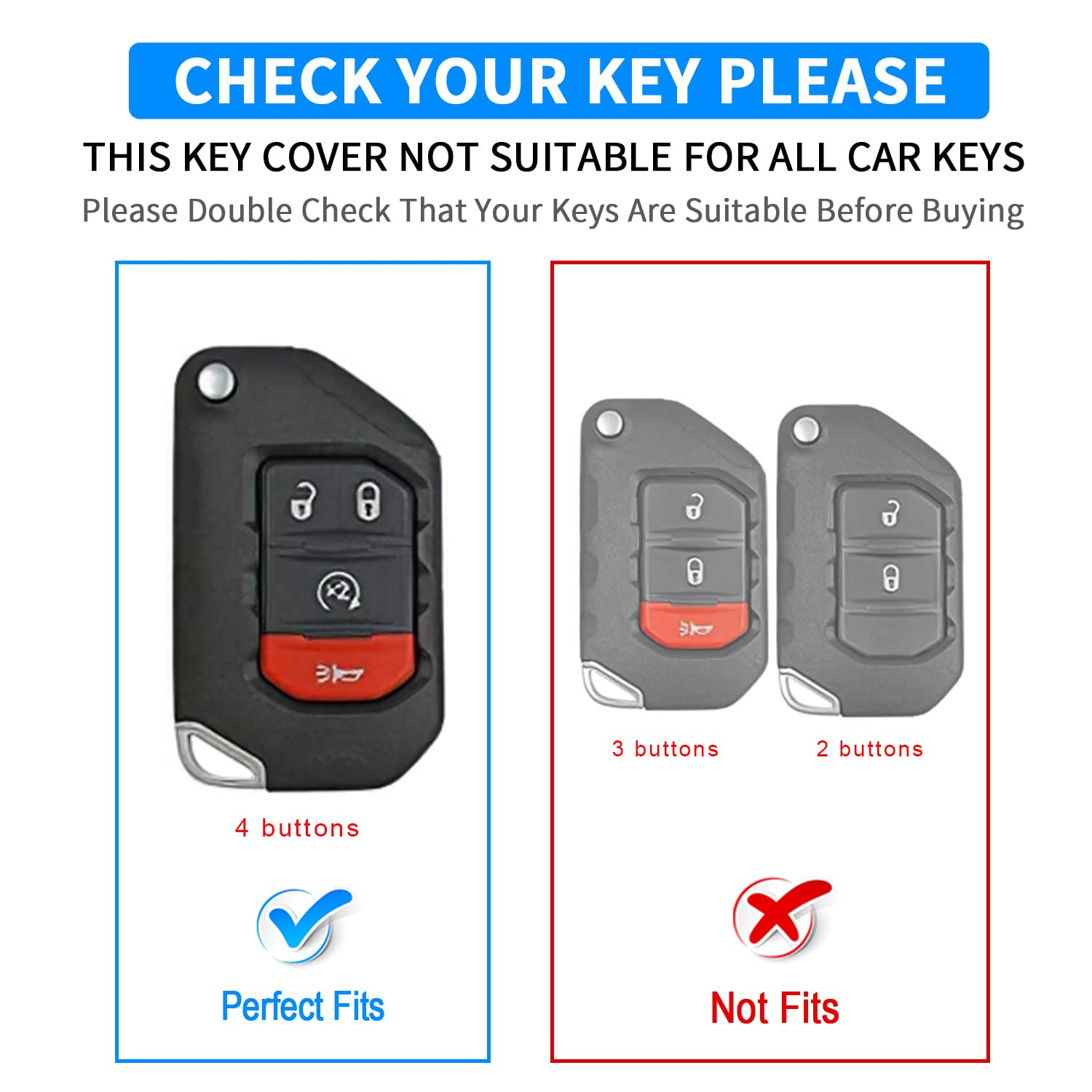 QBUC for Jeep Key Fob Cover with Keychain Compatible with Jeep Wrangler JLU JL Gladiator Rubicon JT Car Flip Key (blue)