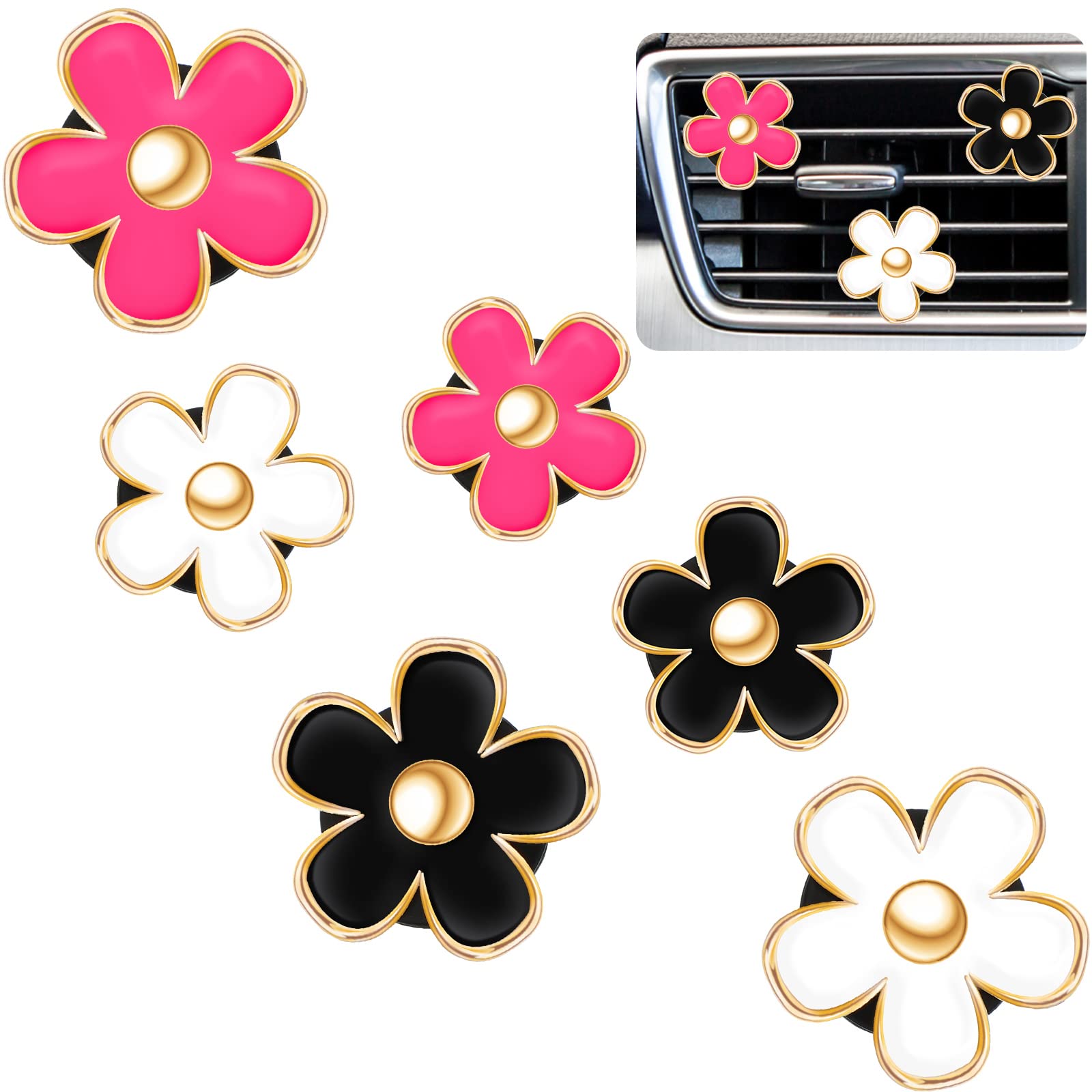 Frienda 6 Pcs Daisy Flower Air Vent Clip Accessories Air Conditioning Outlet Clip Car Air Freshener Dashboard Accessories Charm