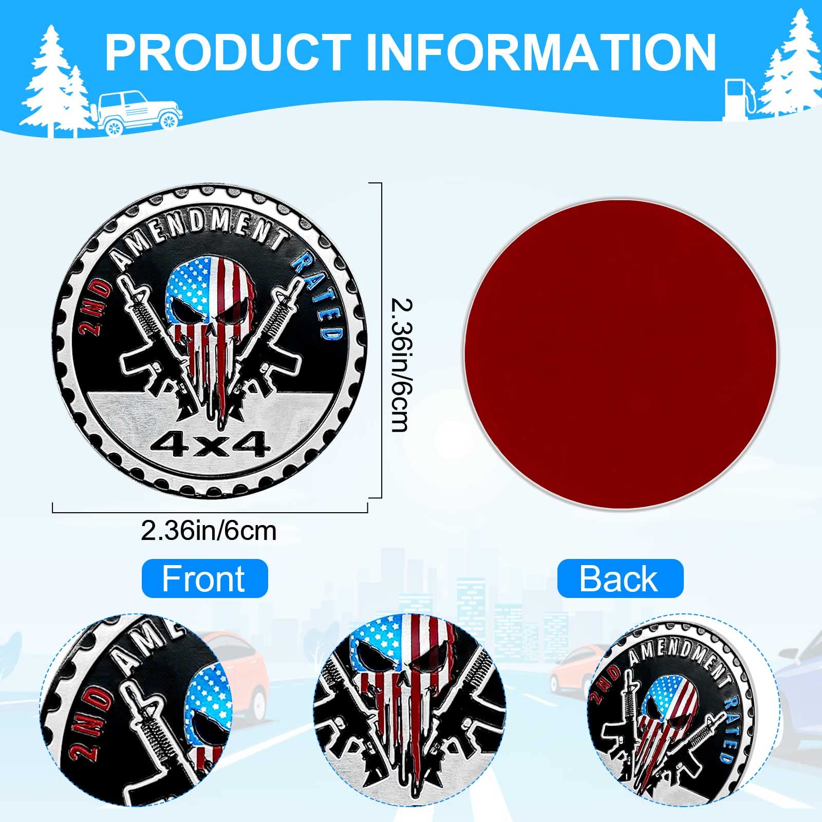 2Nd Amendment Badge Rated Car Emblem, 4 X 4 Metal Automotive Badge 3D Metal Car Badges Emblems Round Emblem Decals Car Badge Decals Stickers Compatible With Jeep Wrangler Vehicles Trucks Suv