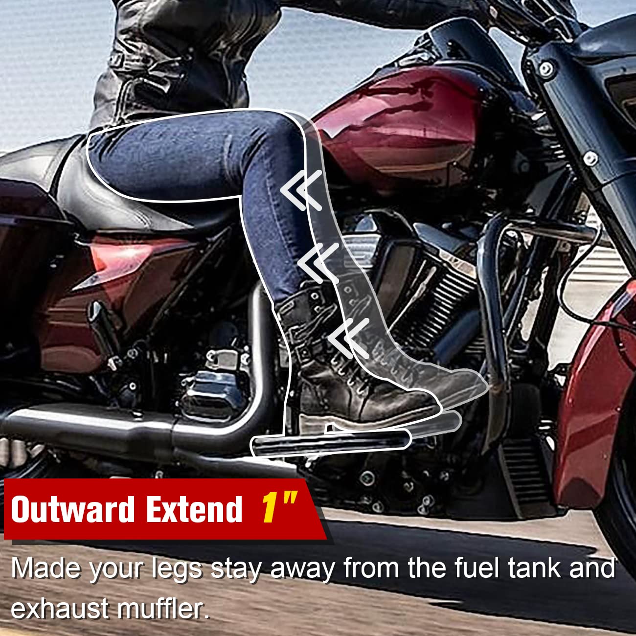 Aufer Driver Floorboard Outward Extension Driver Floorboard 1'' Spacer Extenders Kit Compatible With For 2009-2023 Touring Elect