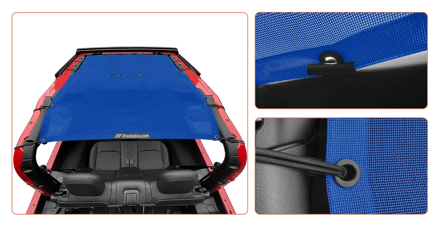 Shadeidea Top Sunshade For Jeep Wrangler Sun Shade Top Jl 2 Door (2018-2023) Sun Shade Front And Rear - Blue Mesh Screen Top Cov