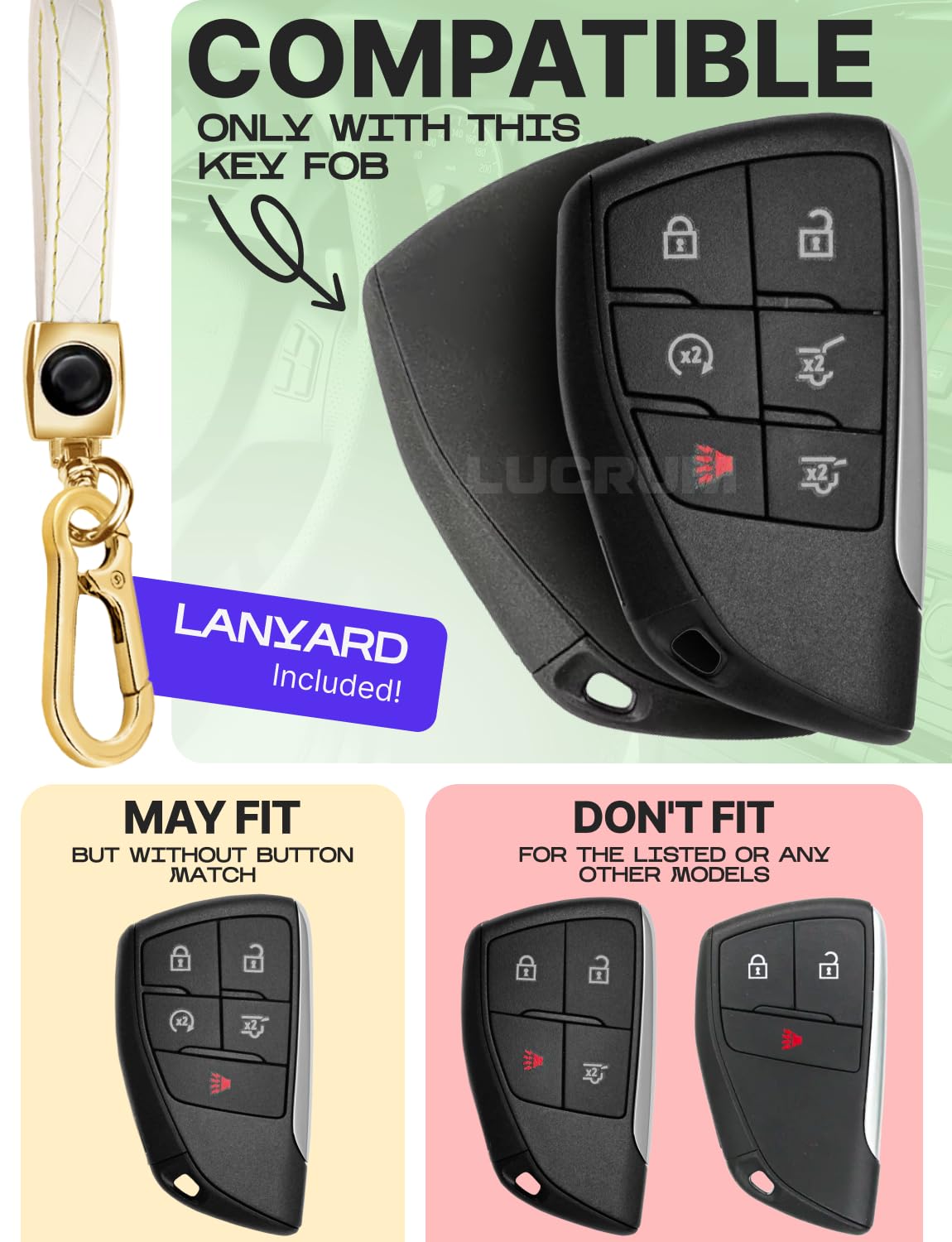 For Gmc Yukon Key Fob Cover And Leather Keychain - Full Cover Key Case For Chevy Suburban, Tahoe For Buick Avenir, Envision - 20