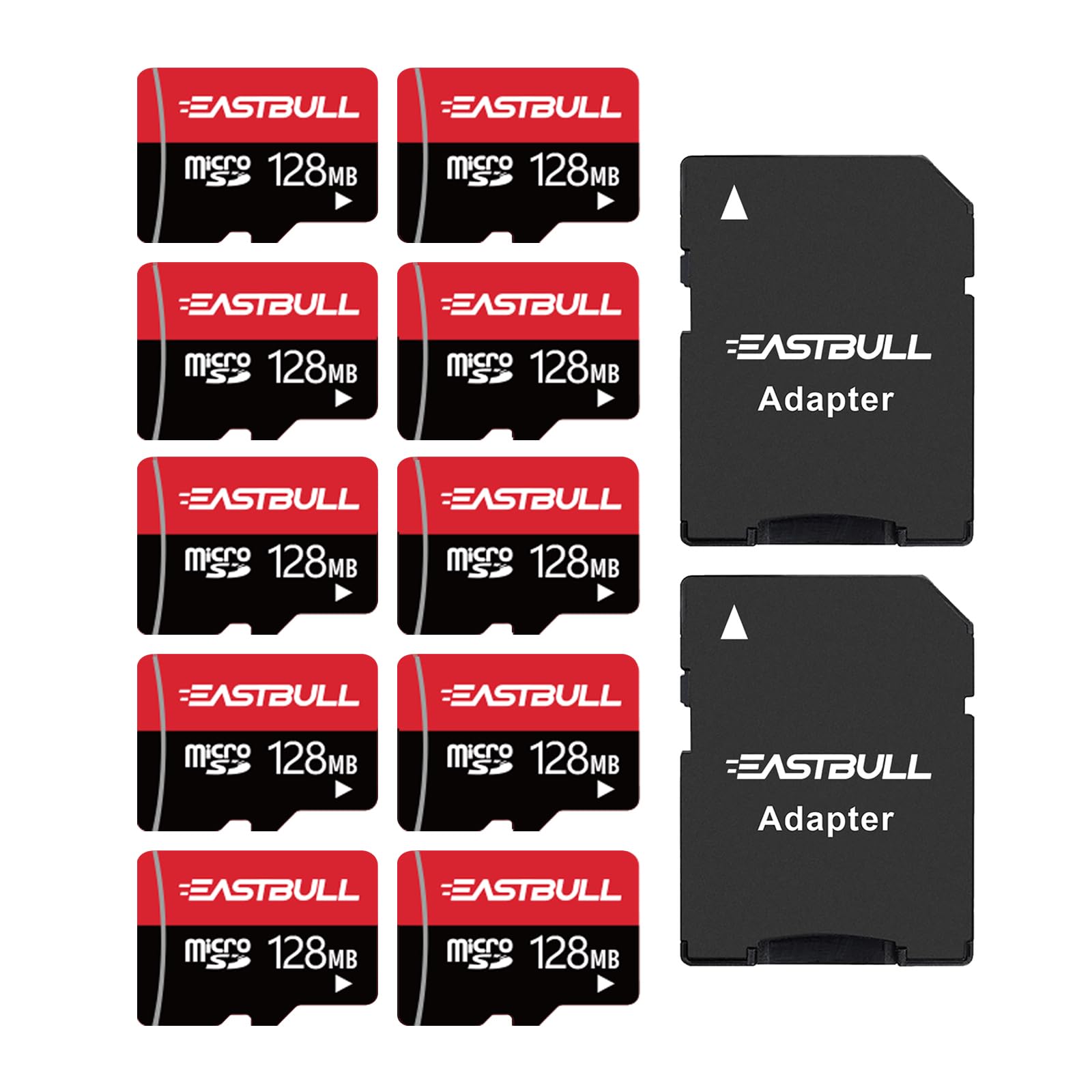 (Not 128GB) 128MB 10-Pack of Micro SD Cards  EASTBULL SD Memory Cards 128MB SD Cards Pack Full HD Video 90MB/s UHS-I U1 Class 10 for Surveillance Security Cam (10 Units and 2 Adapters)-New