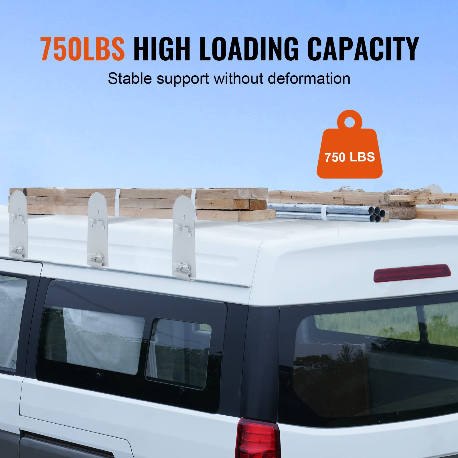 Vevor Ladder Racks For Van, 40.2 Inch-74.8 Inch Adjustable Van Racks, 750 Lbs Capacity Alloy Steel Roof Ladder Racks, Rain Gutter Racks Compatible With Minivans, Full-Size Vans, 3 Pcs White