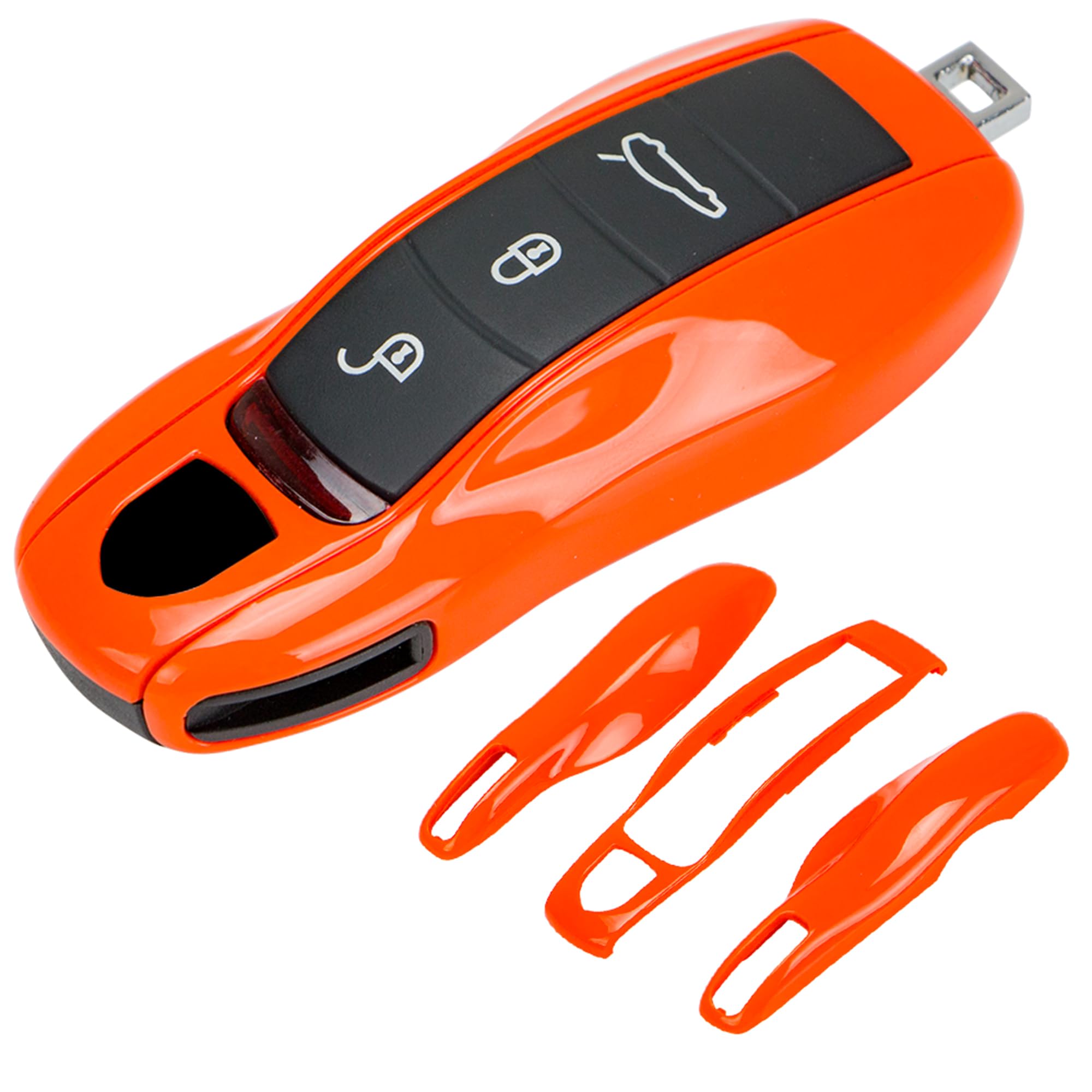 Aerobon 3-Piece Painted Key Cover Key Fob Shell Compatible With Porsche Key Shell Replacement (Mk1, Orange)