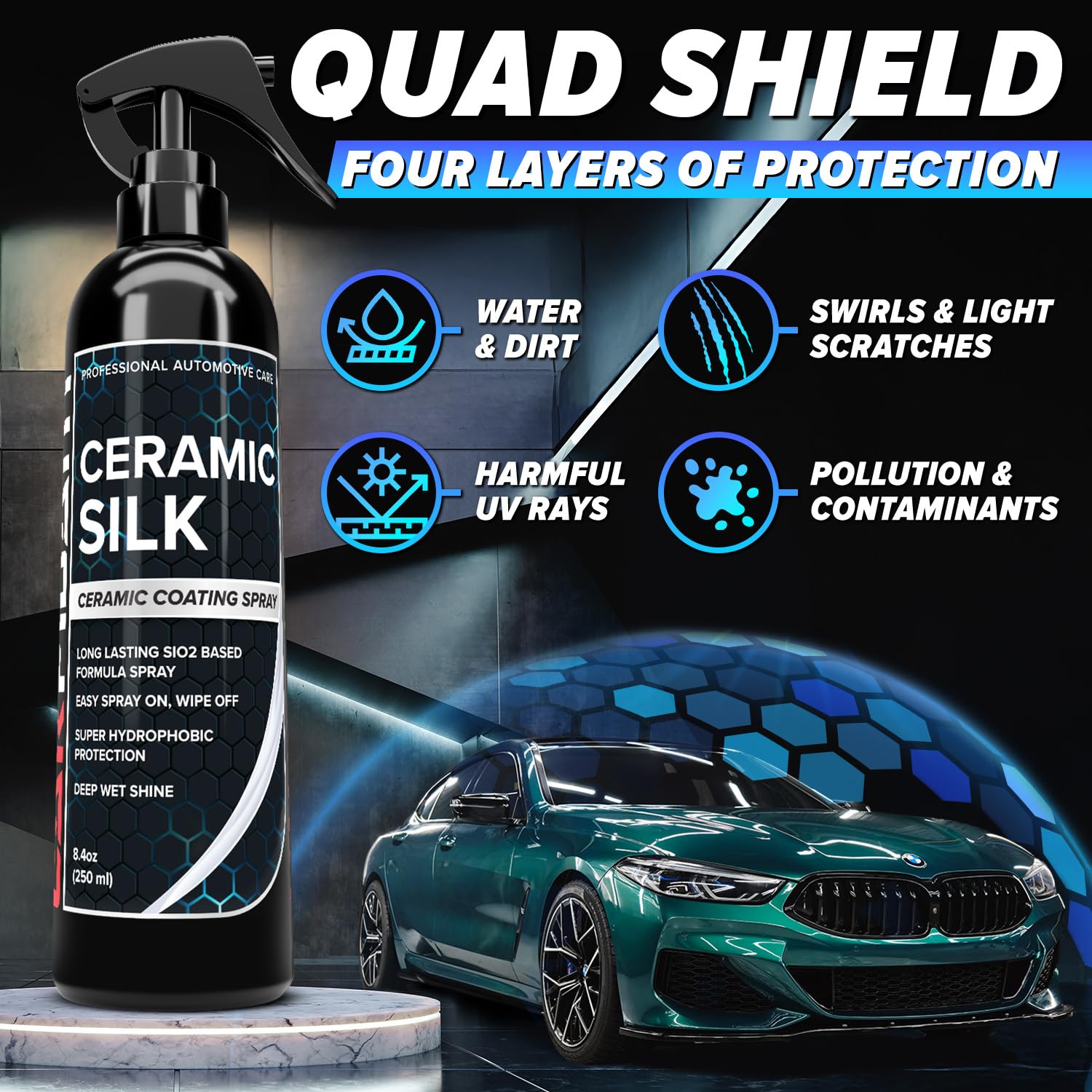 Carfidant Ceramic Silk - Ceramic Coating Spray - High Gloss, Hydrophobic Protection & Chemical Resistance For Cars, Rvs & Boats
