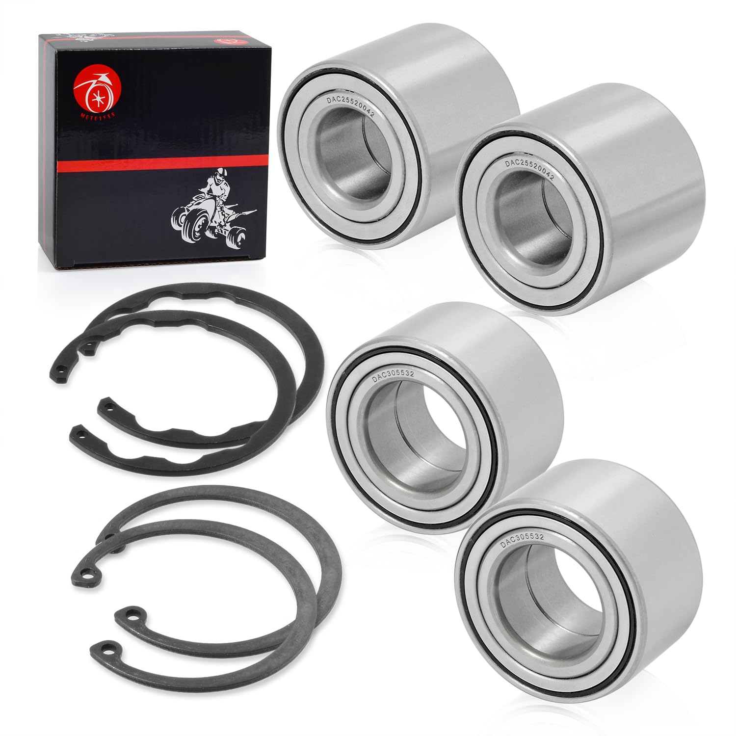 Wheel Bearing Front & Rear + Circlip For Kawasaki Teryx 750 Krf750 4X4 2008-2013 2Pcs-30X55X32 2Pcs-52X42X25 Heavy Duty Wheel Bearing