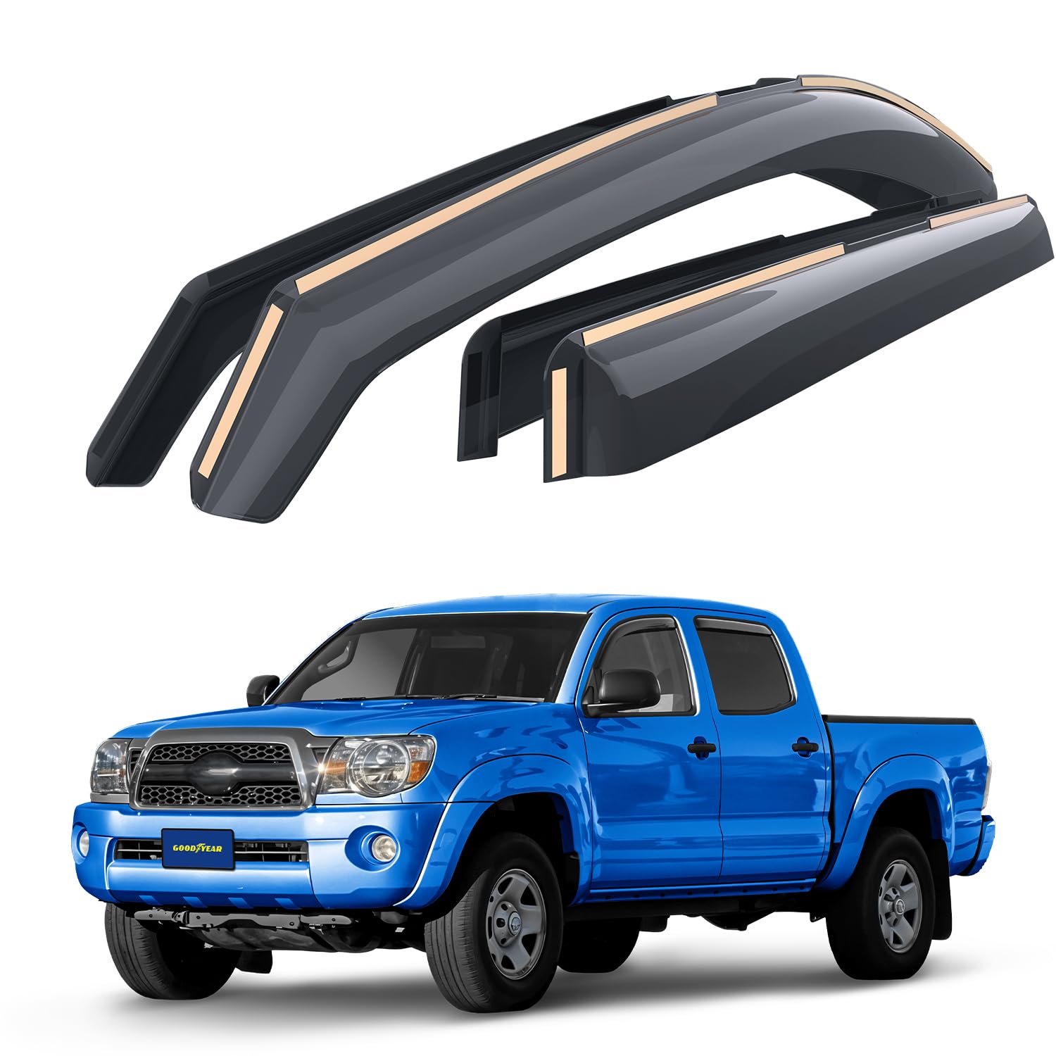 Goodyear Shatterproof In-Channel Window Deflectors For Trucks Toyota Tacoma 2005-2015 Double Cab, Rain Guards, Window Visors, Ve