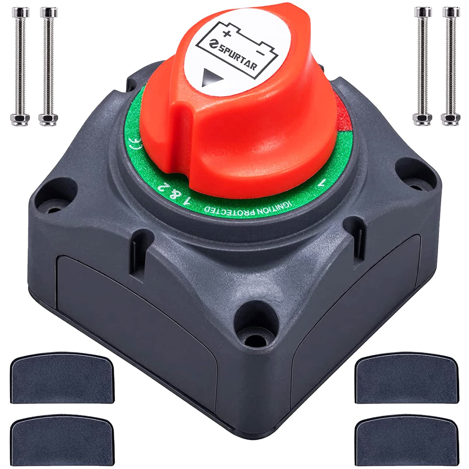 Spurtar Battery Disconnect Switch 1-2-Both-Off, DC 12V-48V Master Marine Battery Switch Power Cut Off for Marine Boat Car ATV RV