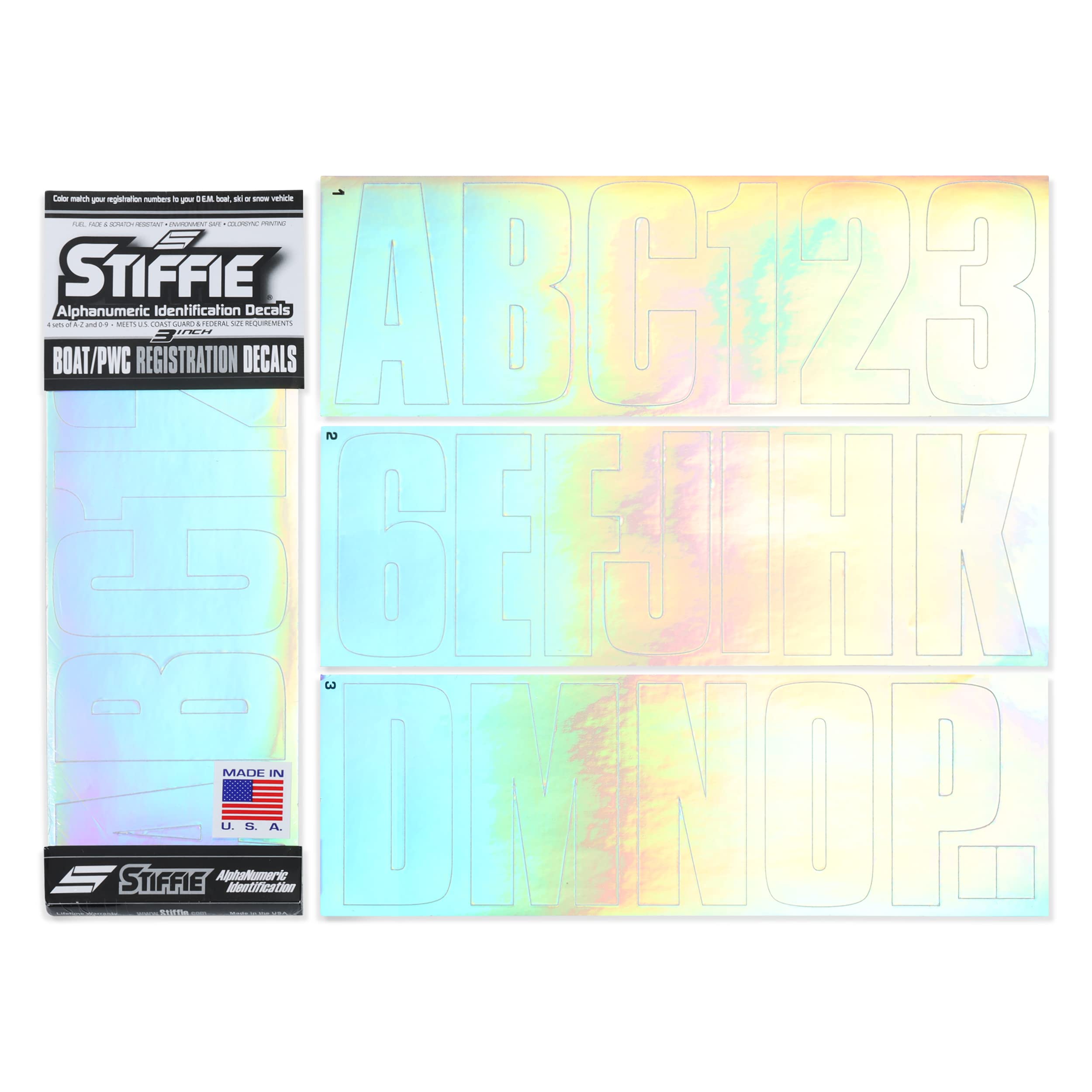 STIFFIE Uniline Rainbow Chrome 3'' Boat & PWC Registration Decals  Numbers Letters Stickers