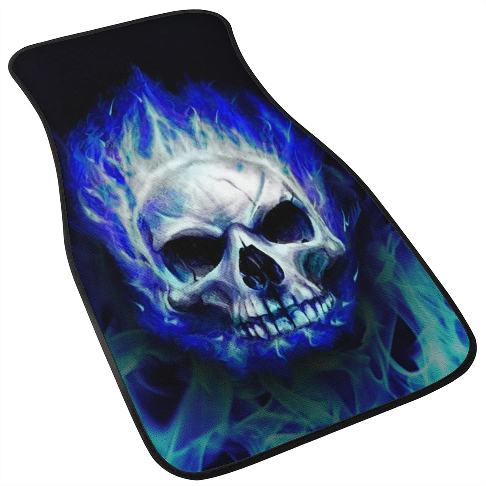 Biyejit Blue Fire Skull Car Floor Mats Set of 4 for Front Rear Seats, Heavy Duty Rubber Backing Universal Fit,SUV Interior Acces