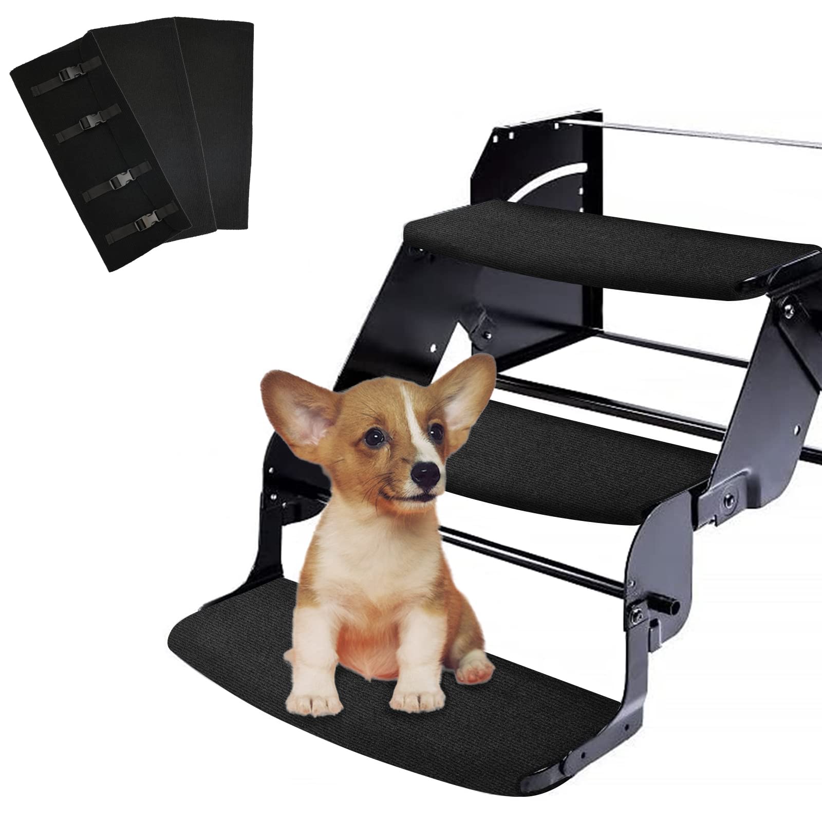 RVGUARD 3 Pack RV Step Rugs 23 Inch RV Step Covers Camper Stair Rugs for Radius Steps (Black)