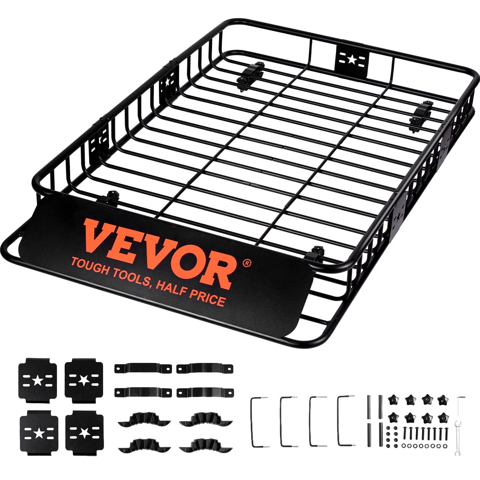 VEVOR Roof Rack Cargo Basket, 64 x 39 x 6 Rooftop Cargo Carrier with Extension, Heavy-Duty Steel 200 LBS Capacity Universa
