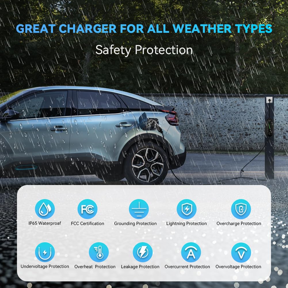 Level 1&2 EV Charger, Electric Vehicle Portable Charger, 8-16A Adjustable,with 25FT Cable, 110V-240V J1772 Electric Cars,NEMA 6-