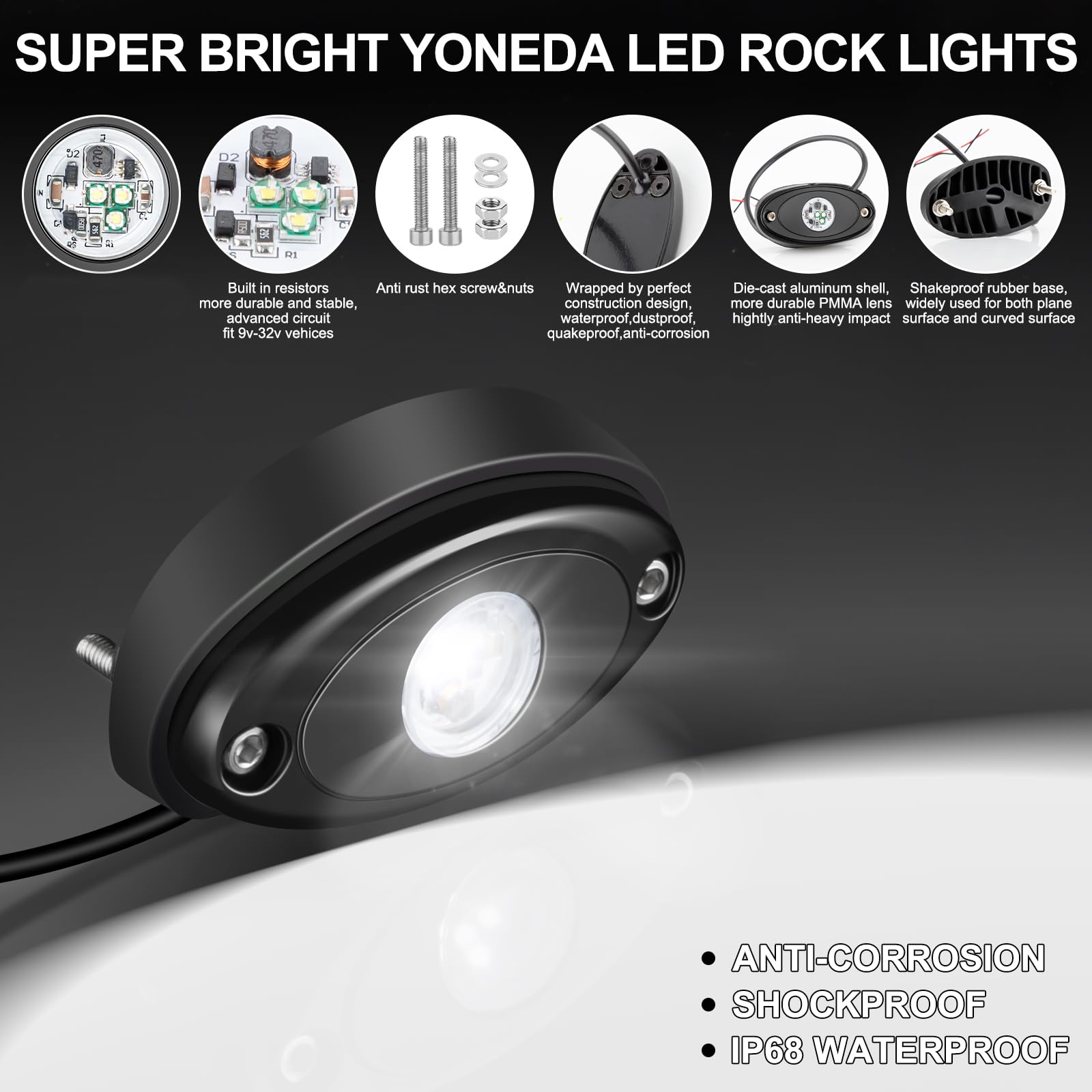 Yoneda Rock Lights For Trucks(4 Pods White)