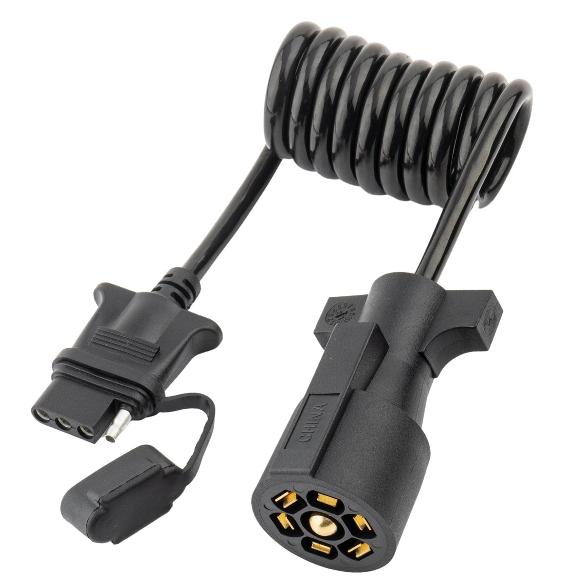 Mecmo 7 Way Blade To 4 Way Flat Trailer Adapter Coiled Wiring Harness 5Ft Male 7 Pin To 4 Pin Trailer Extension Cord Jacketed Ca