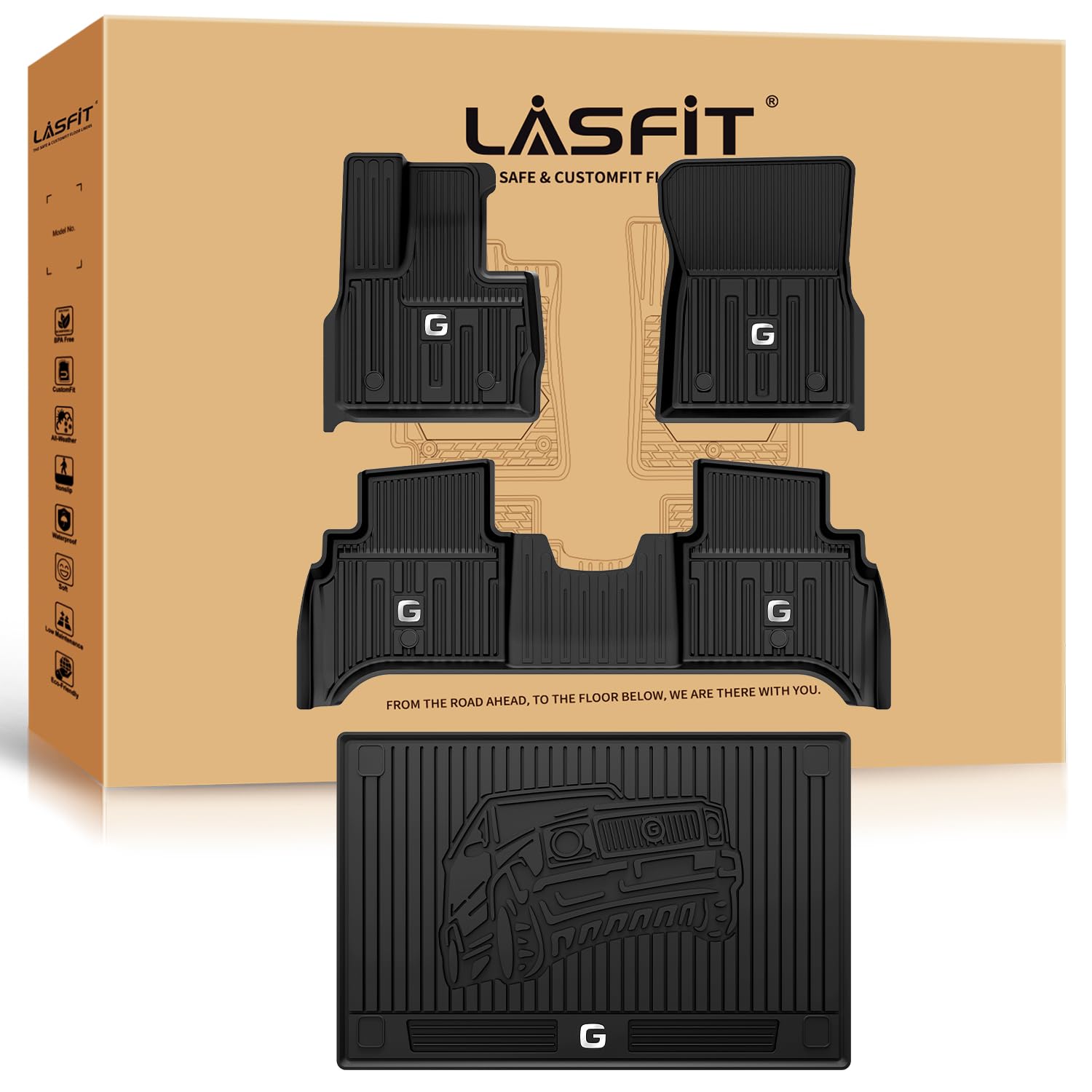 LASFIT Floor Mats & Cargo Mat for Mercedes Benz G Class 2026 2025 2024 2023 2019-2022 G550 / G580 / G63 AMG SUV, All Weather TPE