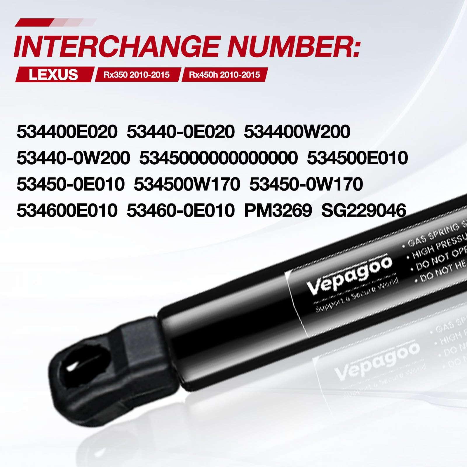 Vepagoo 6755 Front Hood Lift Supports Gas Shocks Struts Spring Compatible With 2010-2015 Lexus Rx350,2010-2015 Lexus Rx450H, Pm3