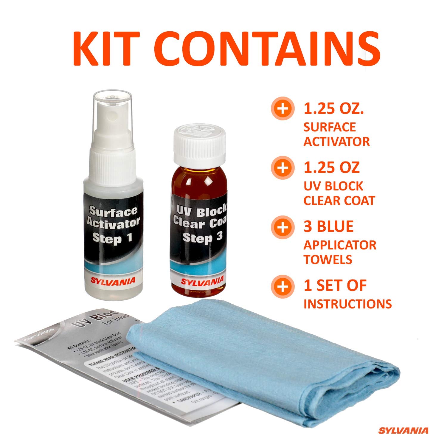 SYLVANIA Headlight Restoration Kit - UV Block Clear Coat, Surface Activator for Clearer Headlights - 1 Fl Oz