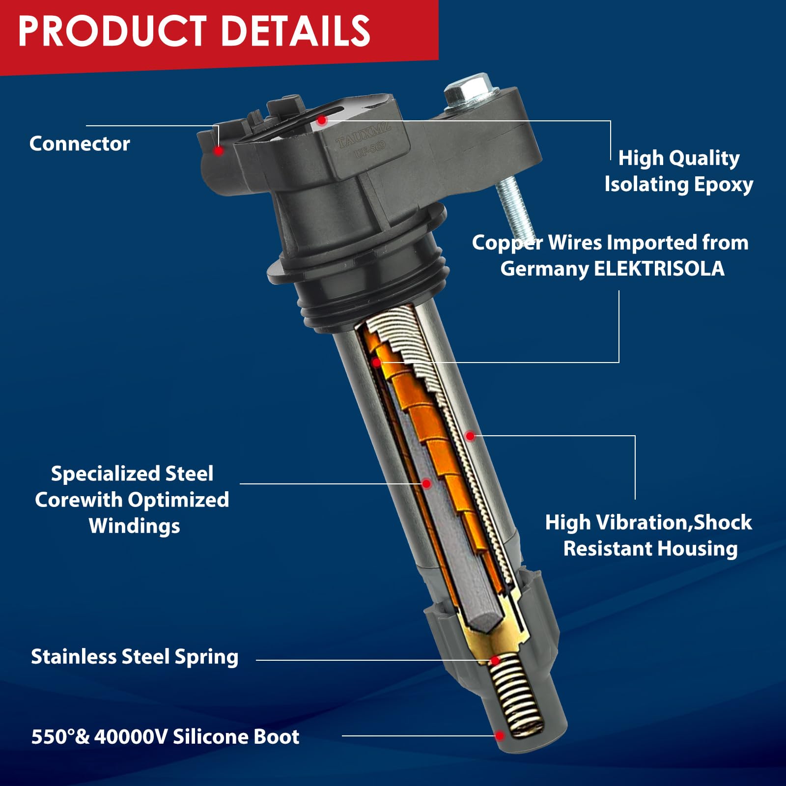 Ignition Coil Pack UF569 and Iridium Spark Plugs 41109 Replacement for Chevrolet Buick Cadillac GMC Saturn 3.6L and CTS 2.4L 3.0