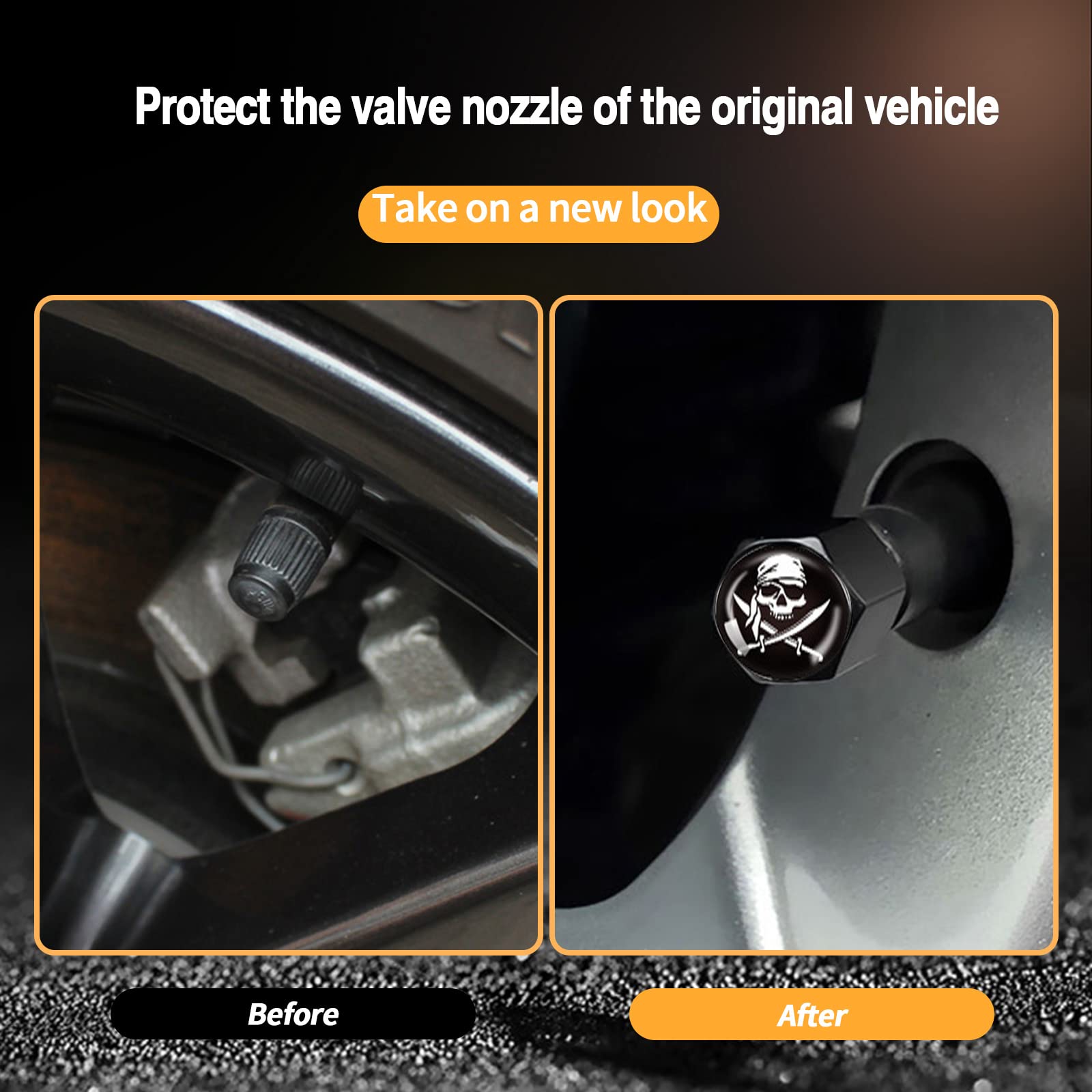 Ajxn 4 Pack Skull Car Wheel Tire Valve Stem Caps Airtight Dust Proof Covers Universal Tire Air Valve Caps For Cars, Trucks, Bicycles, Car Accessories For Men And Women (White Scarf Skull #29)