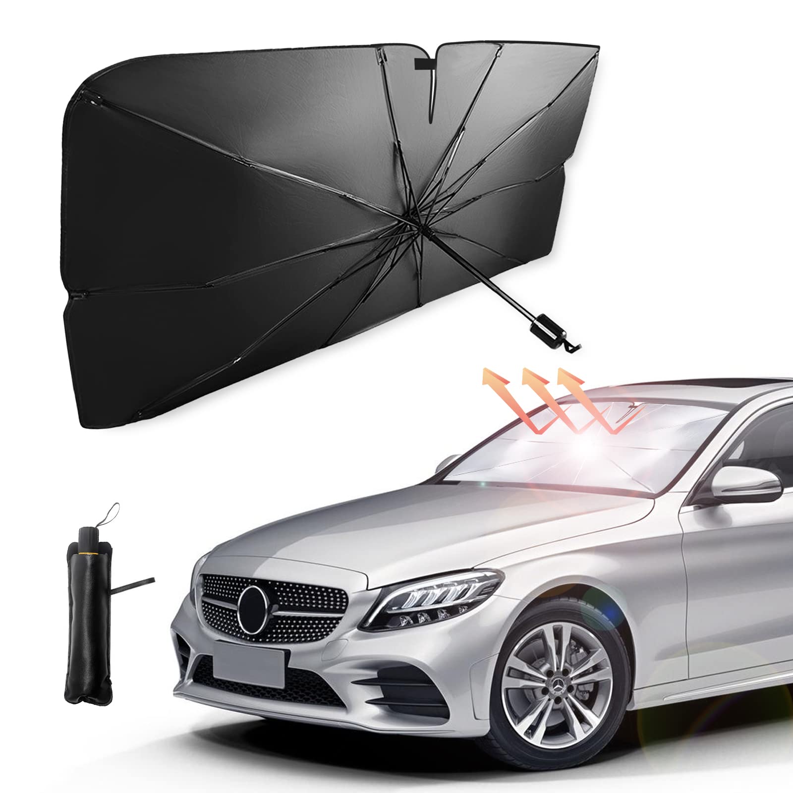 Car Windshield Sun Shade Umbrella, Reflective Sunshade for Front Window Blocks UV Rays Heat Keep Vehicle Cool, Foldable Shade Fr