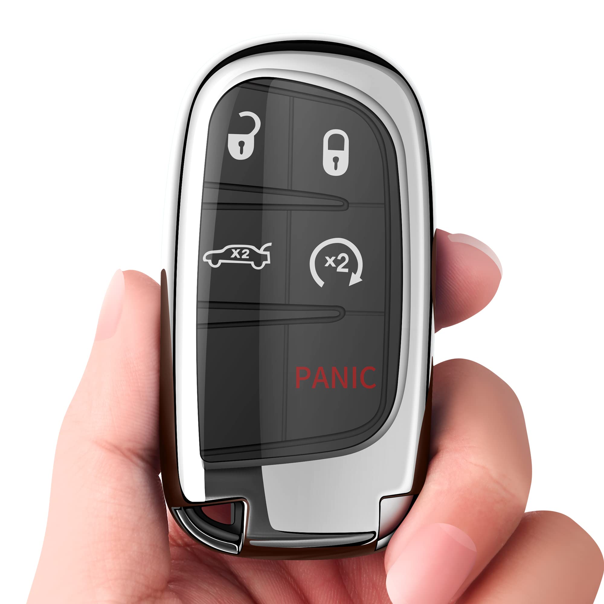 Tukellen For Jeep Dodge Key Fob Cover Premium Soft Full Protection Key Case Shell Compatible With Jeep Grand Cherokee Wrangler Compass Cherokee Renegade Patriot Grand Comander-Silver