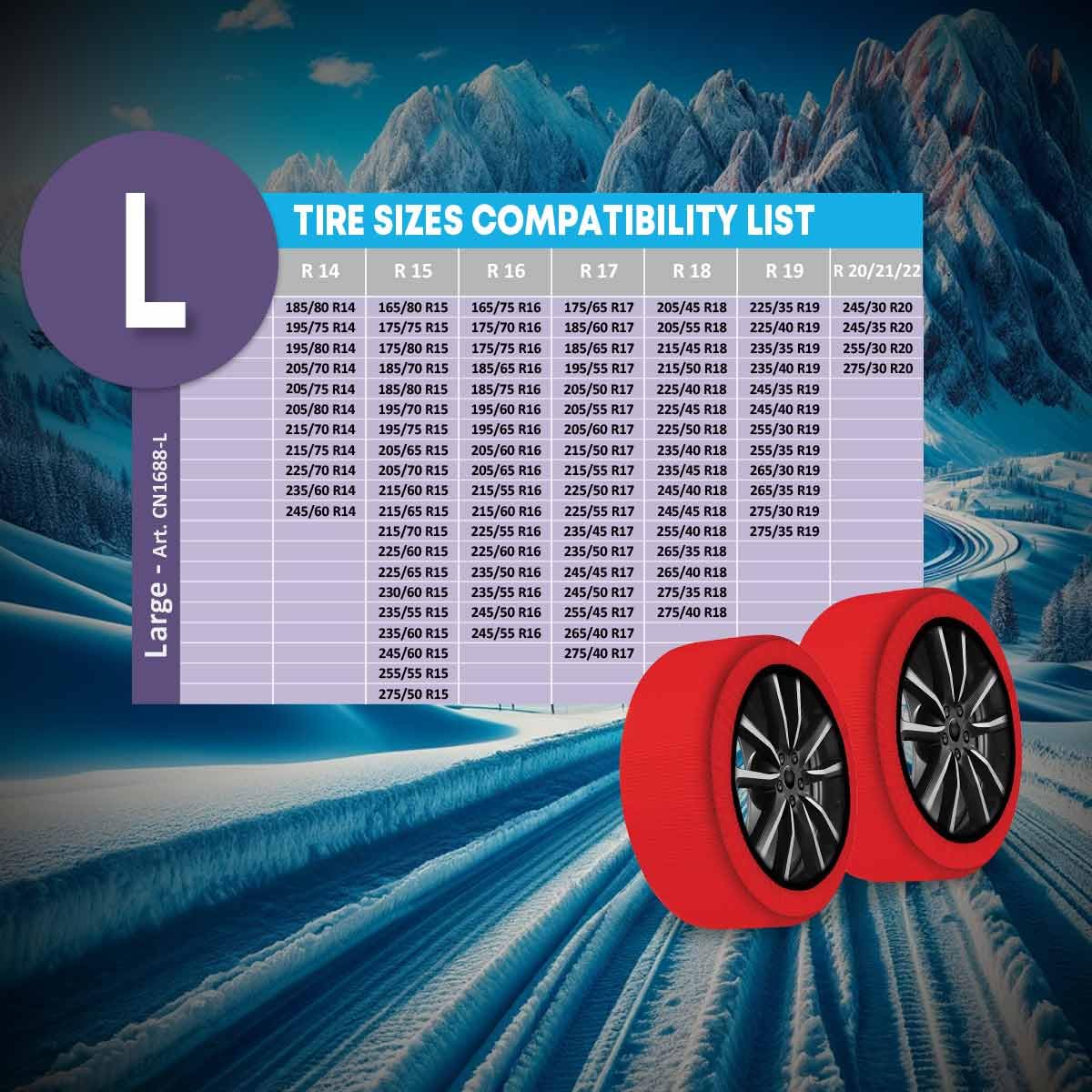 Carall Snow Socks For Car, Red Color, Size L, Textile Snow Chains, Easy Assembly In 2 Minutes, Approved En 16662-1 (Red, L)