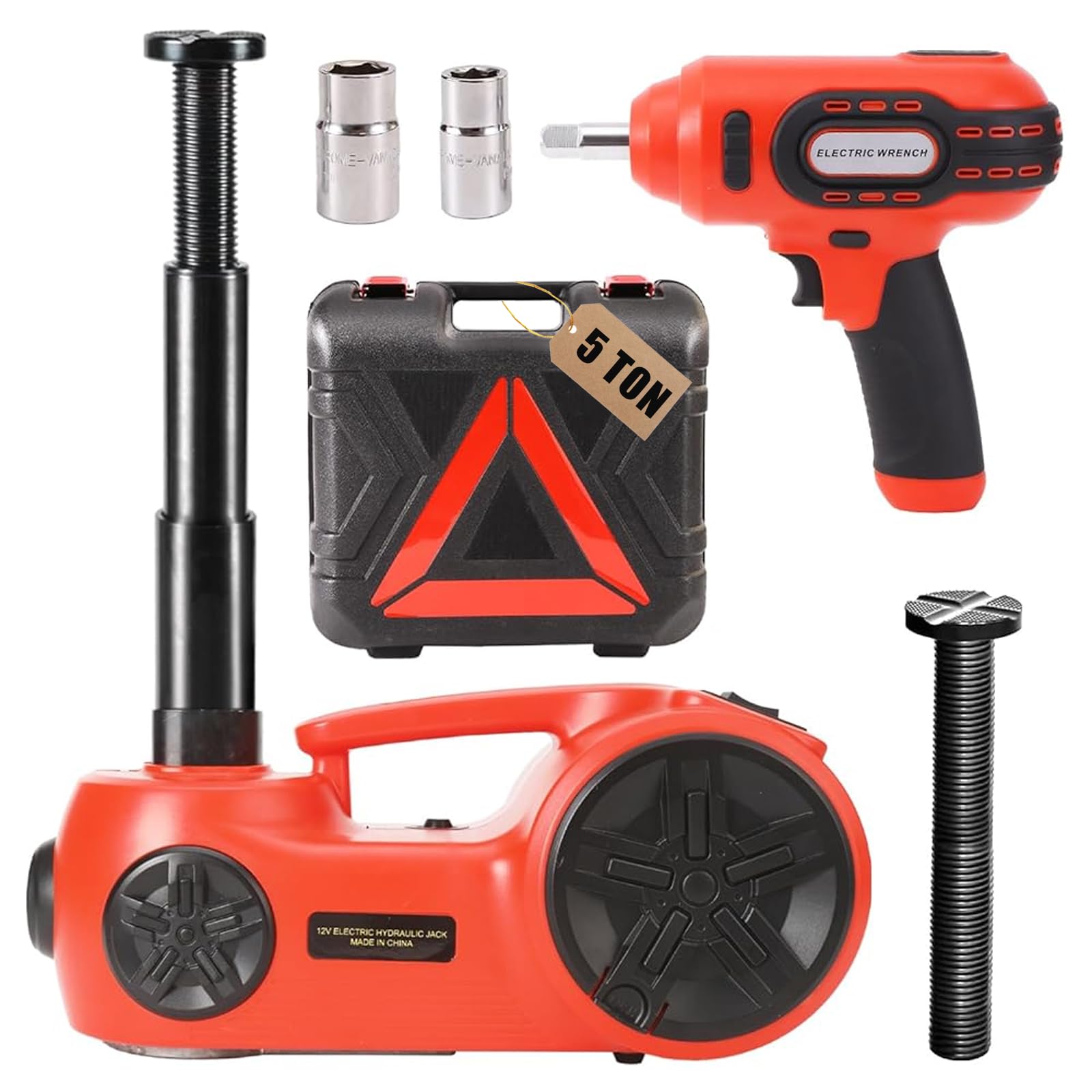 ROGTZ Upgraded Electric Car Jack Kit 5 Ton Floor Jack Hydraulic with Power Impact Wrench and Tire Inflator Pump,Car Lift for Sed