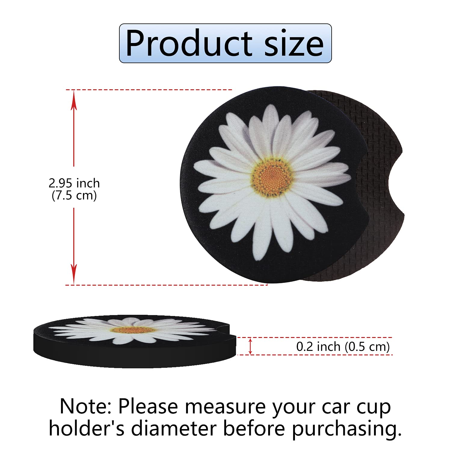 Jupswan Car Cupholder Coaster Absorbent 2 Pack Cute Funny Fun Trendy White Daisy Design Rubber New Automotive Cup Holder Decal D