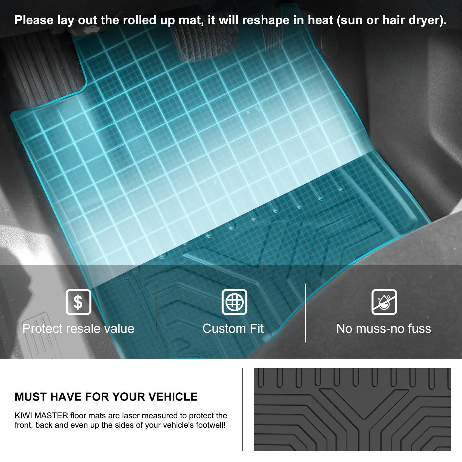 Kiwi Master Floor Mats For 2018-2024 Chevy Equinox/Gmc Terrain Front Rear 2 Row Seat All Weather Mat Tpe Slush Liners Black