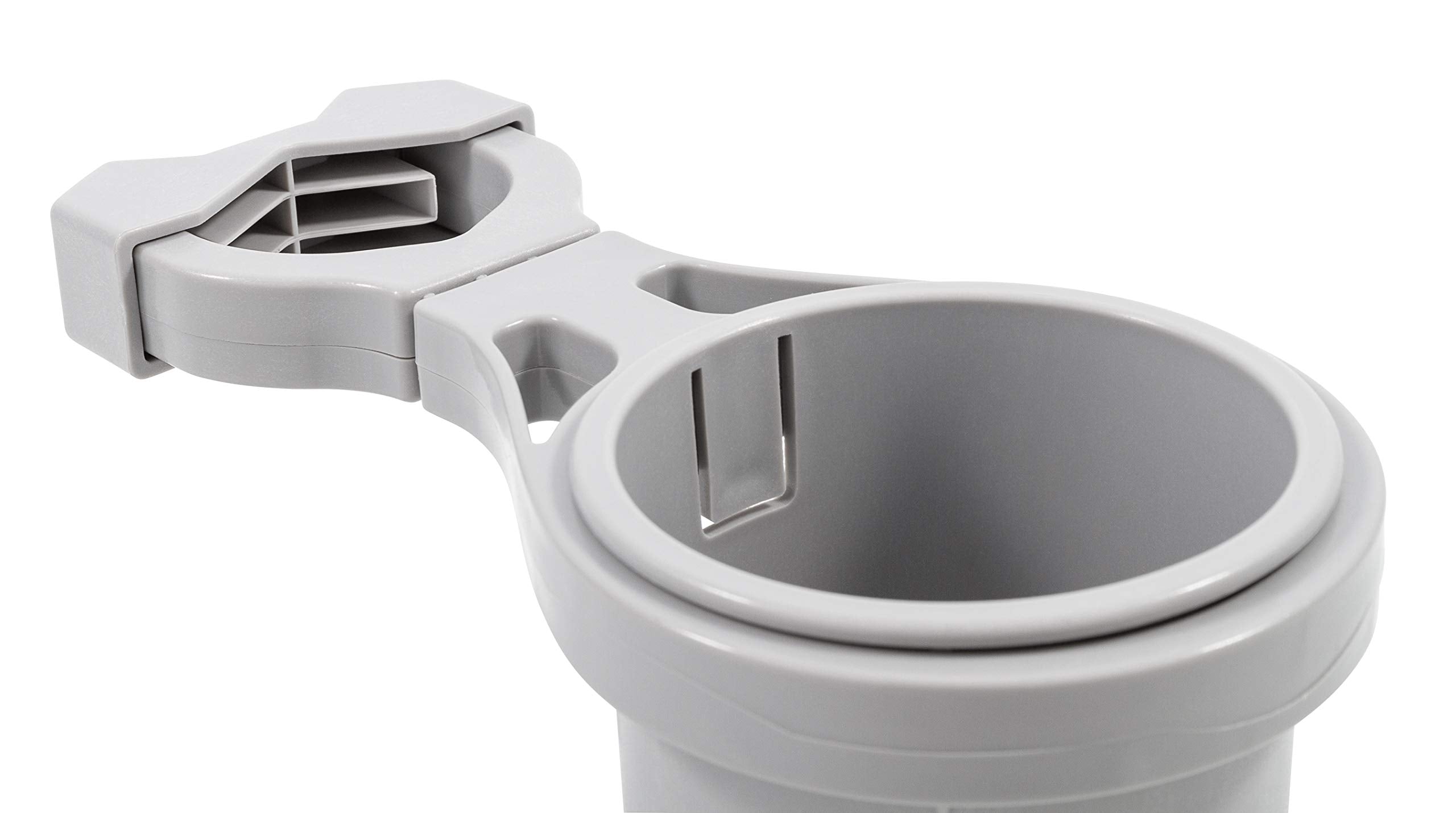 Camco Small Clamp Mounted Cup Holder-Provides A Secure Location For Your Beverage-Mountable For Up To 1-1/4-Inch Rail-Gray (5309