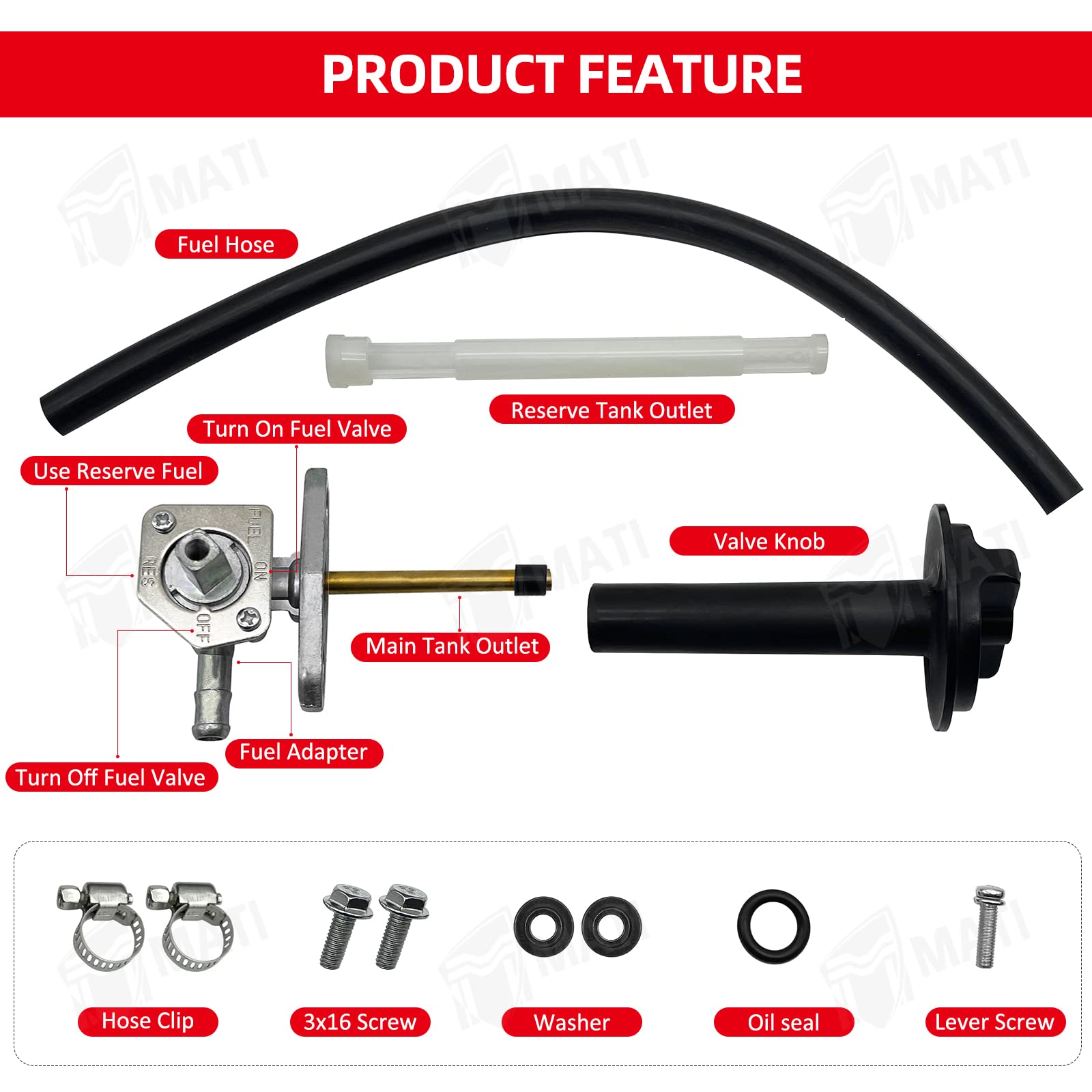 M Mati Fuel Cock Petcock With Lever Assy For Honda Trx250 Trx350 Trx400 Trx420 Trx450 Trx500 Trx650 16950-Hm8-003, Gas Valve Switch Part