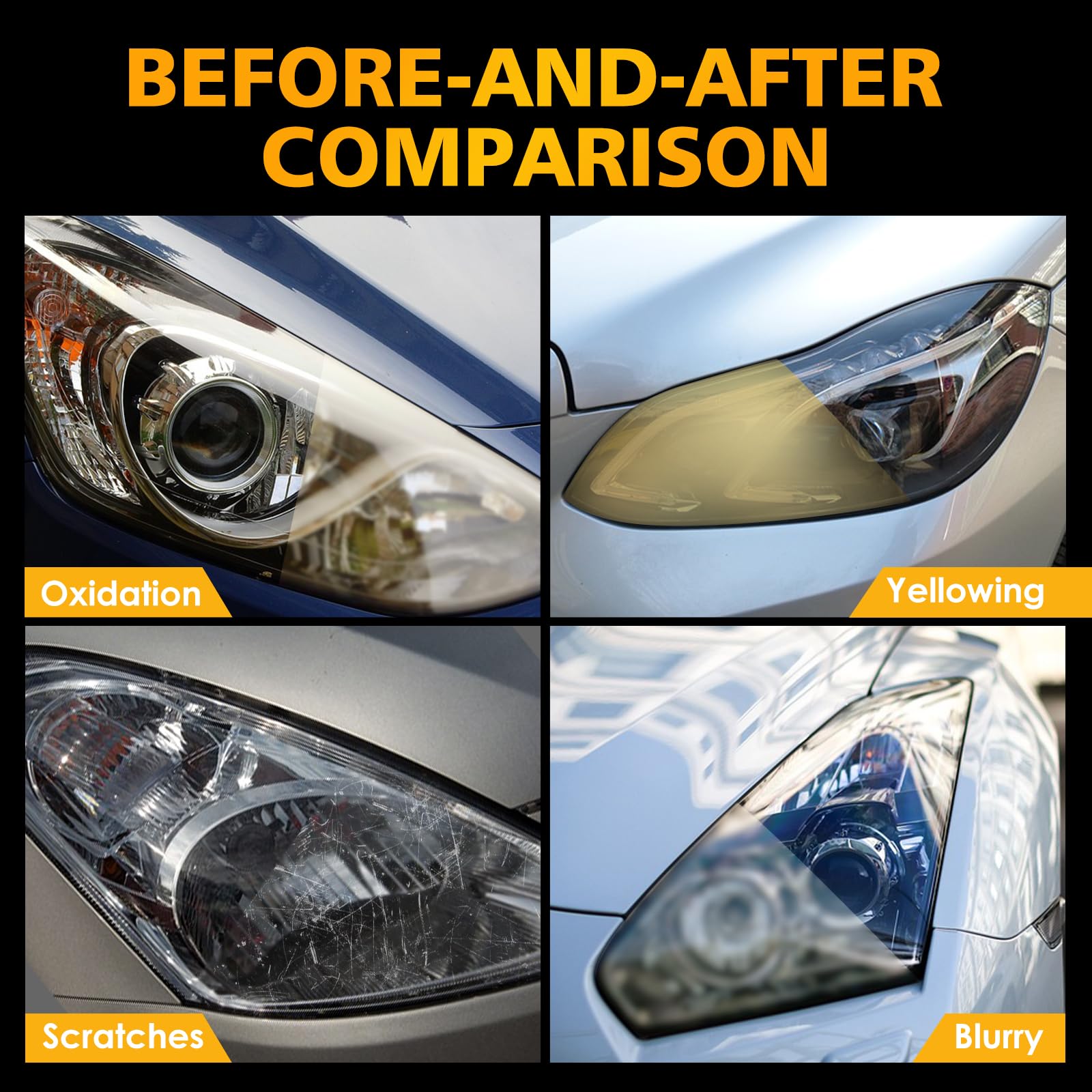 Shieldom Car Headlight Restoration Kit Restorer For Auto Headlamp Cleaner Renewal Set Of | 3X Sandpaper | 1X Sponge | 1X Towel |