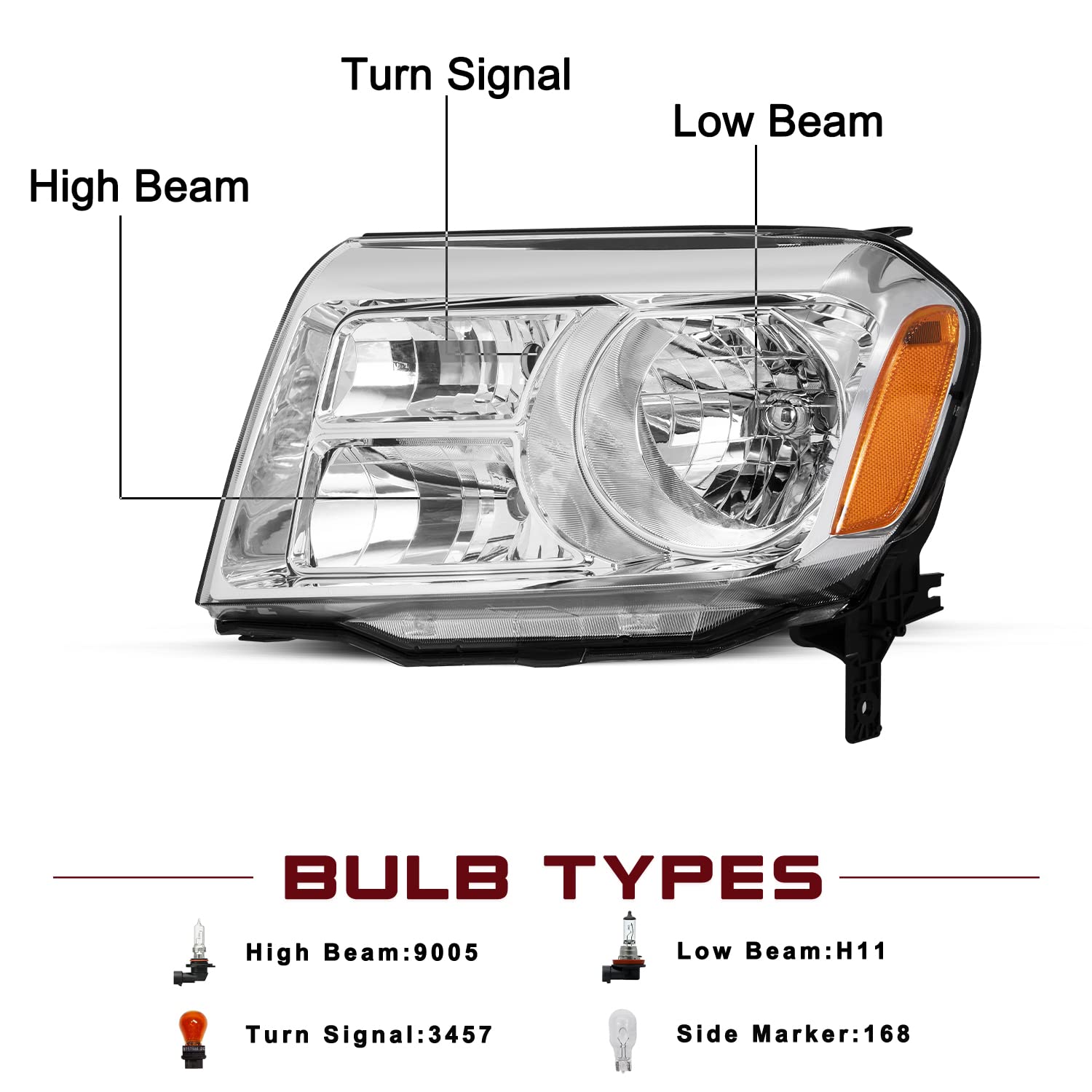 JSBOYAT OEM Headlight Assembly Replacement Pair for 2012-2015 Honda Pilot, Halogen Type, Clear Housing with Amber Reflector, w/o Bulbs