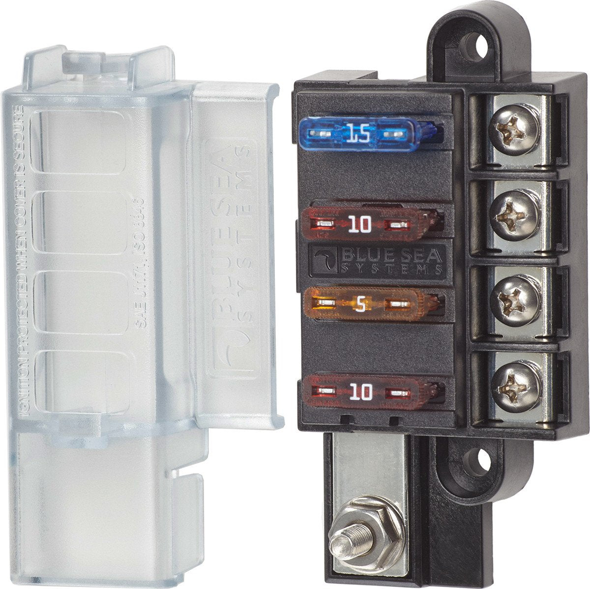 Blue Sea Systems 5045 ST Blade Fuse Block Compact 4 Circuit with Cover